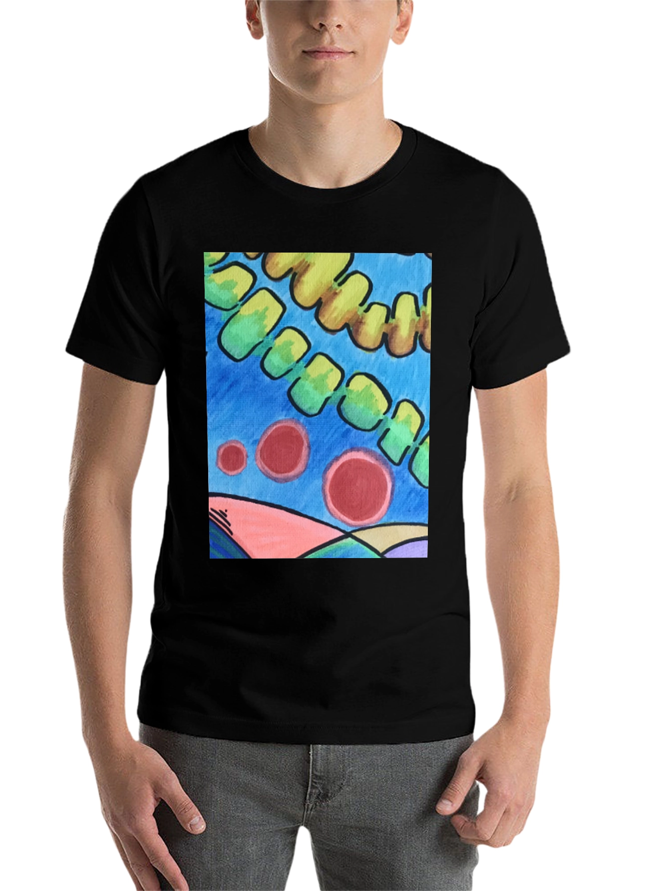 Black Abstract Art Graphic Tee - Modern Casual Style view 7
