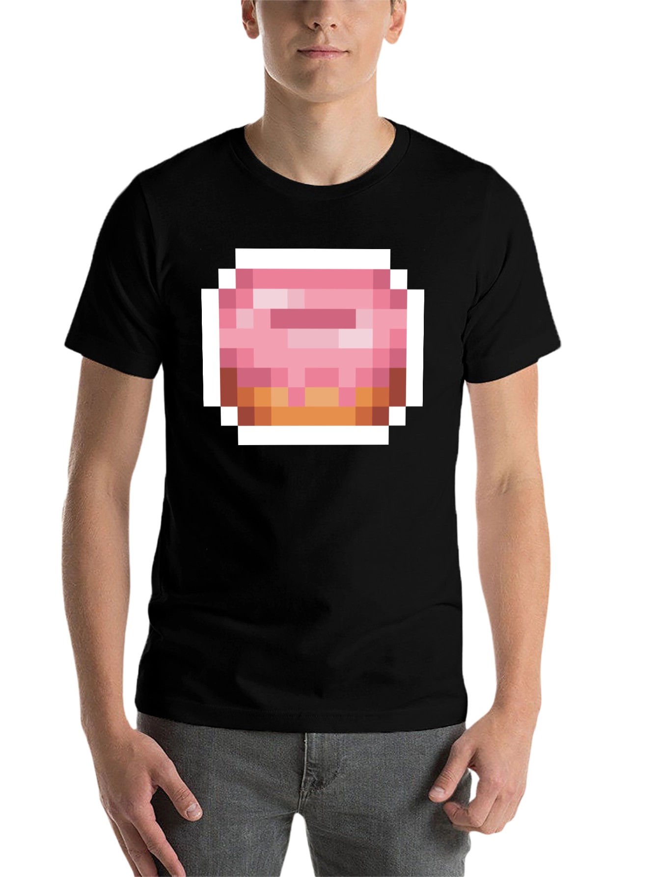 Black Pixel Donut Graphic Tee - Black Cotton Casual Shirt view 7