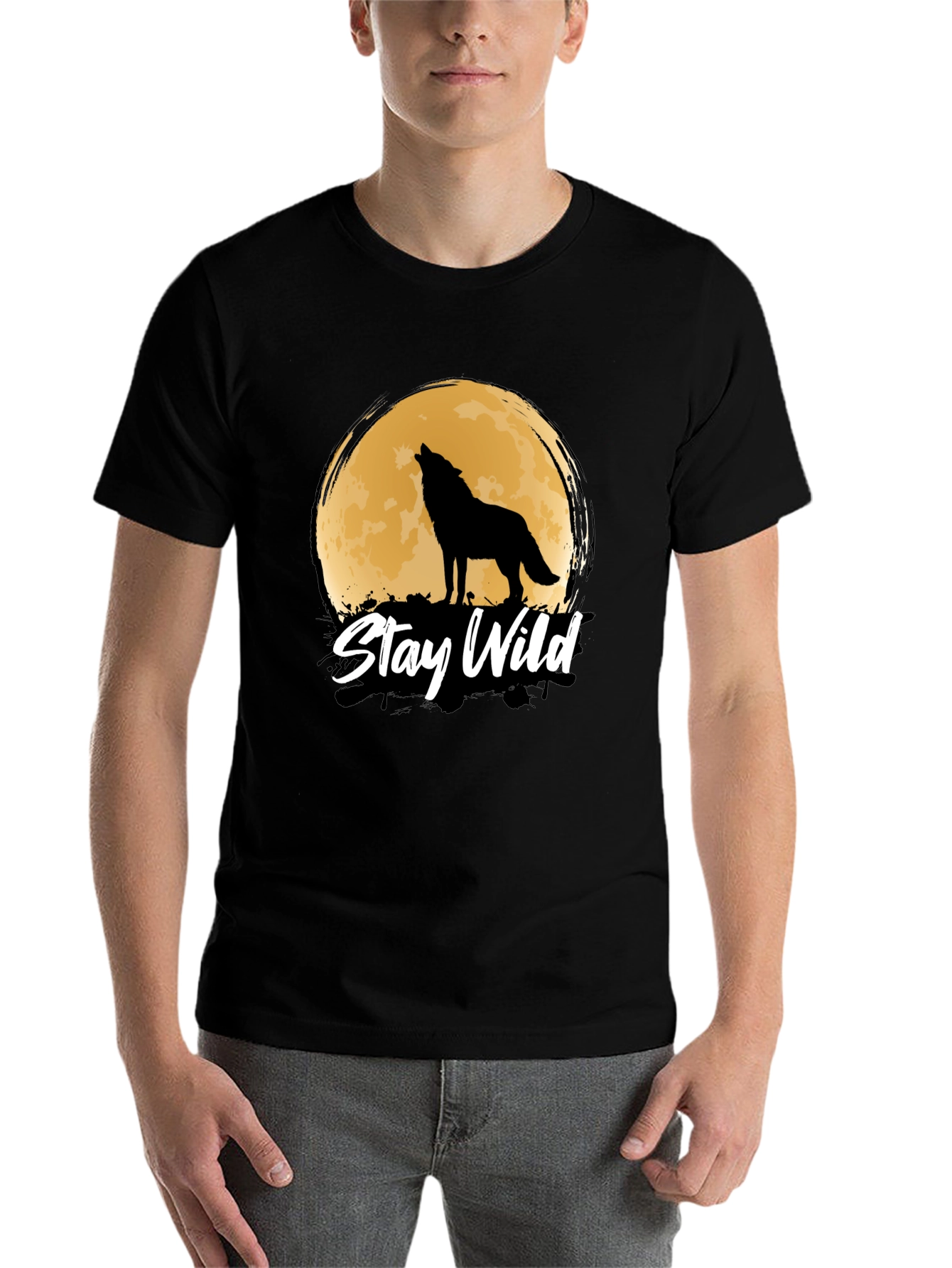 Black Stay Wild Wolf Moon Graphic Tee view 7