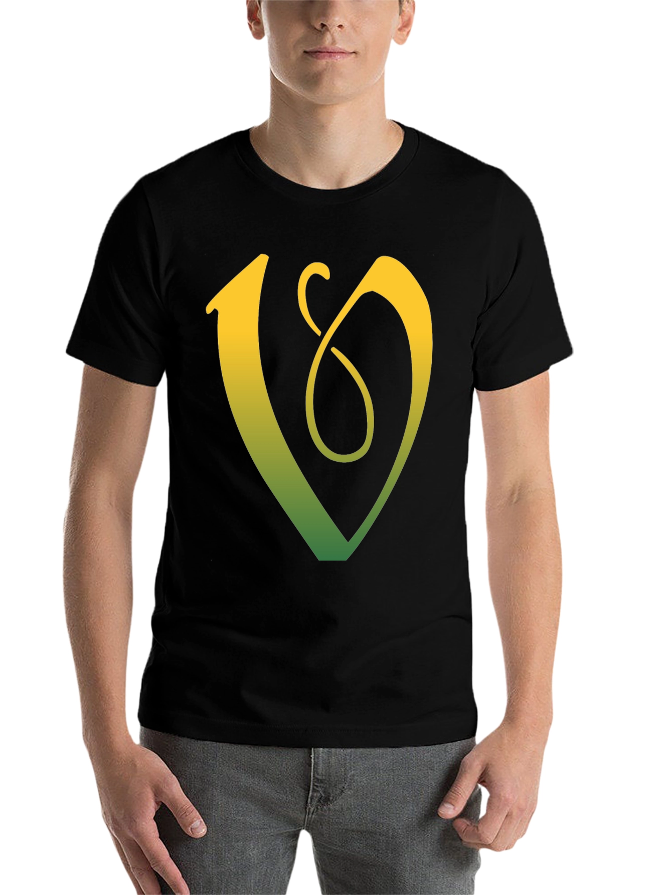 Black Unique Gradient Letter V Graphic Tee - Black view 7