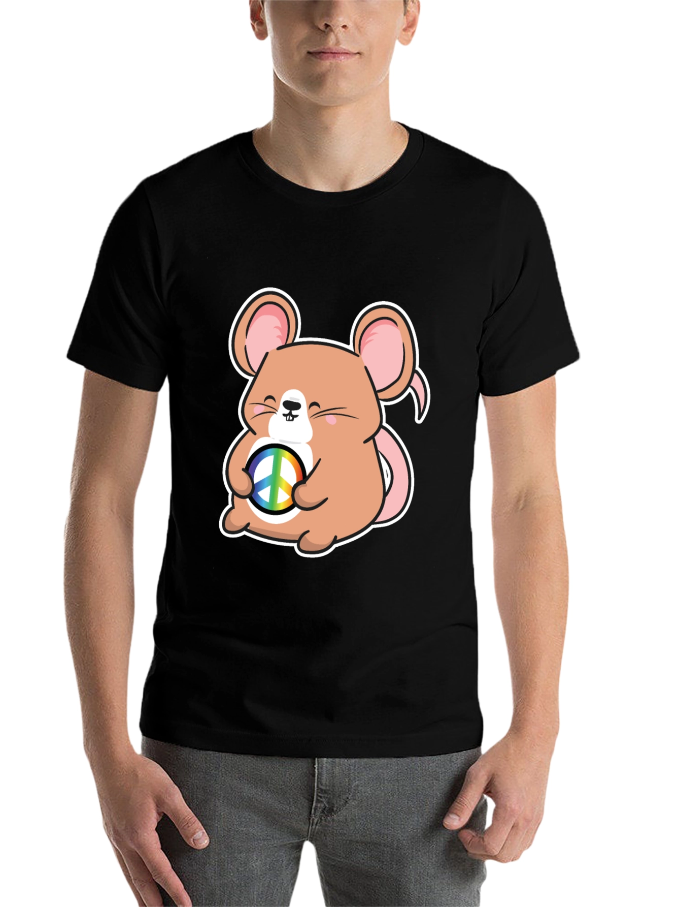 Black Peace Mouse Black T-Shirt view 7