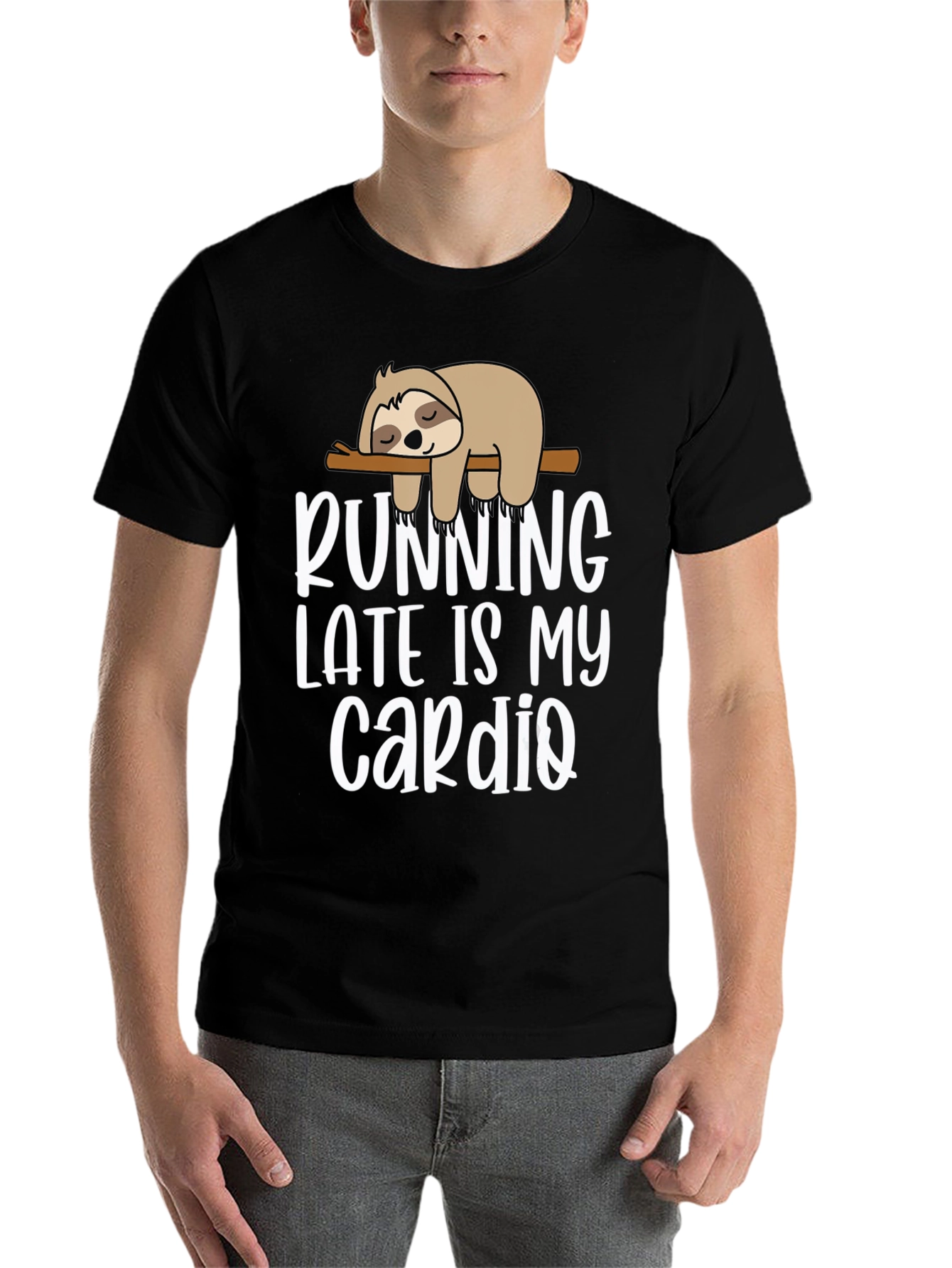 Black Running Late Sloth T-Shirt - Funny Cardio Tee view 7