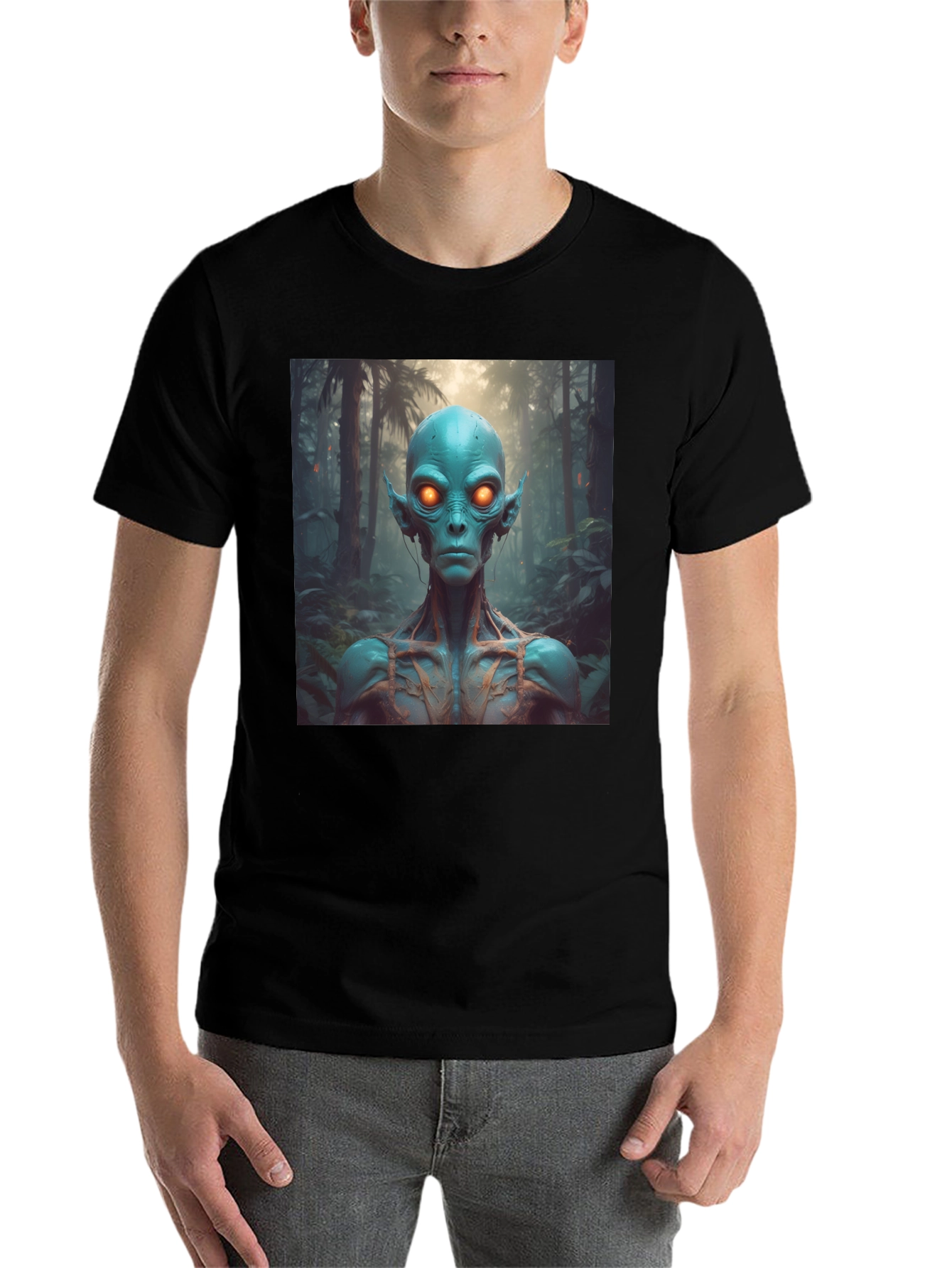 Black Alien Portrait Black T-Shirt view 7