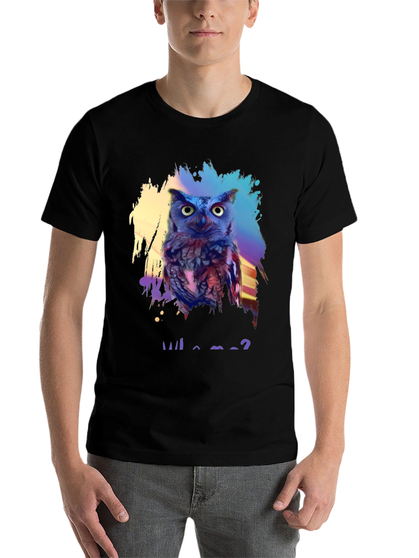 Black Who Me? Owl Graphic Print Black T-Shirt view 7