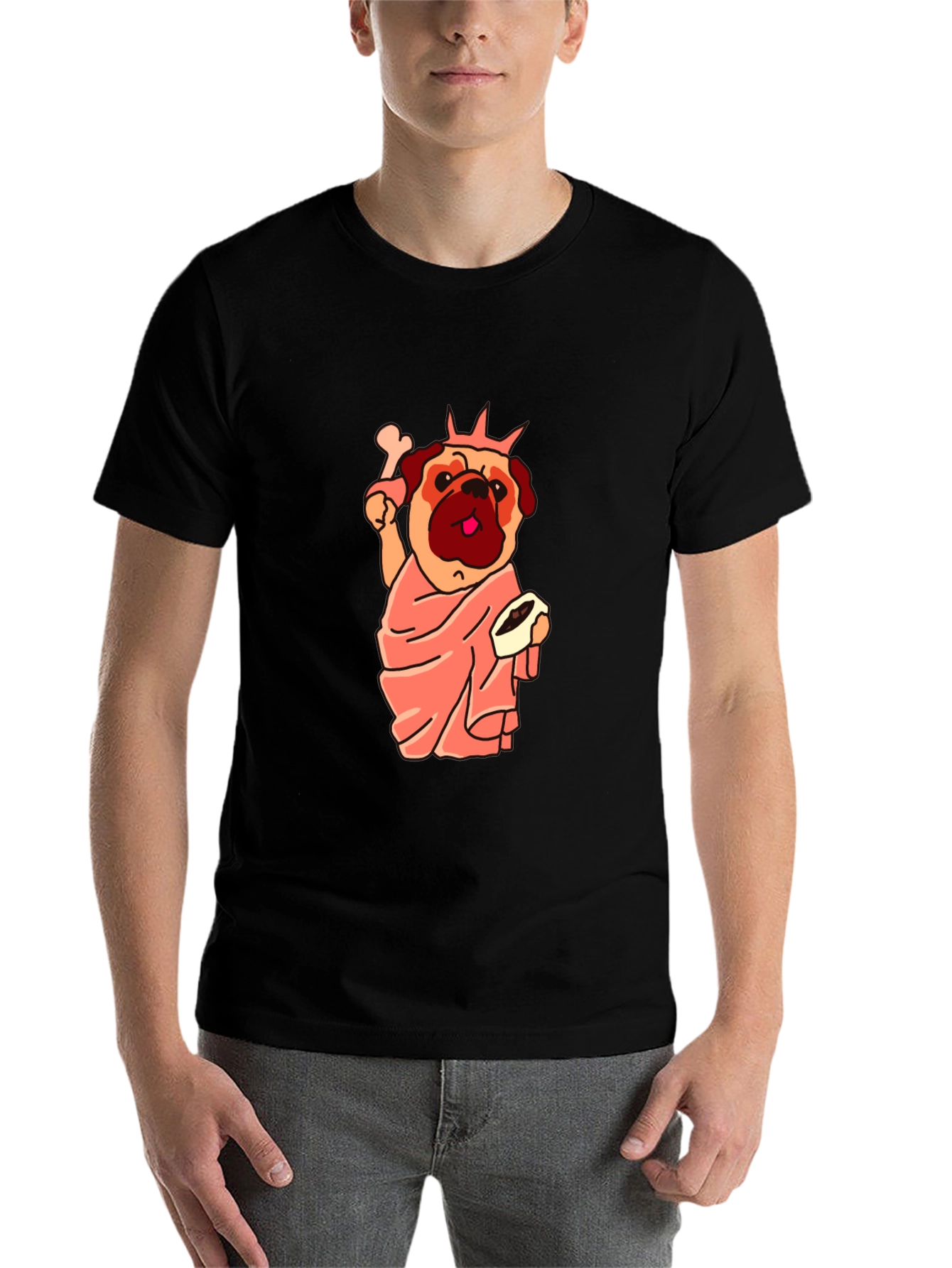 Black Statue of Liberty Pug Graphic Tee view 7