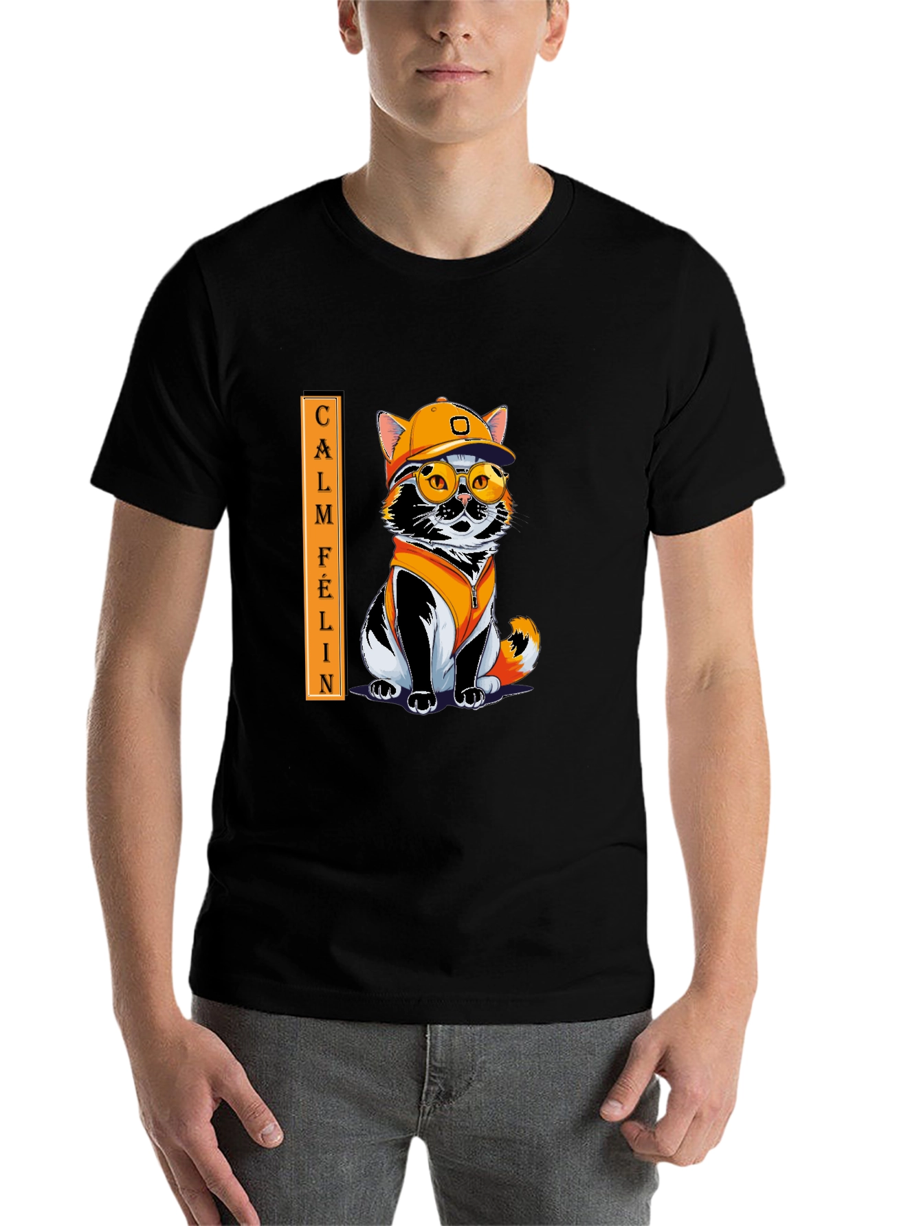 Black Calm Felin Cat T-Shirt: Cool Cat with Style view 7