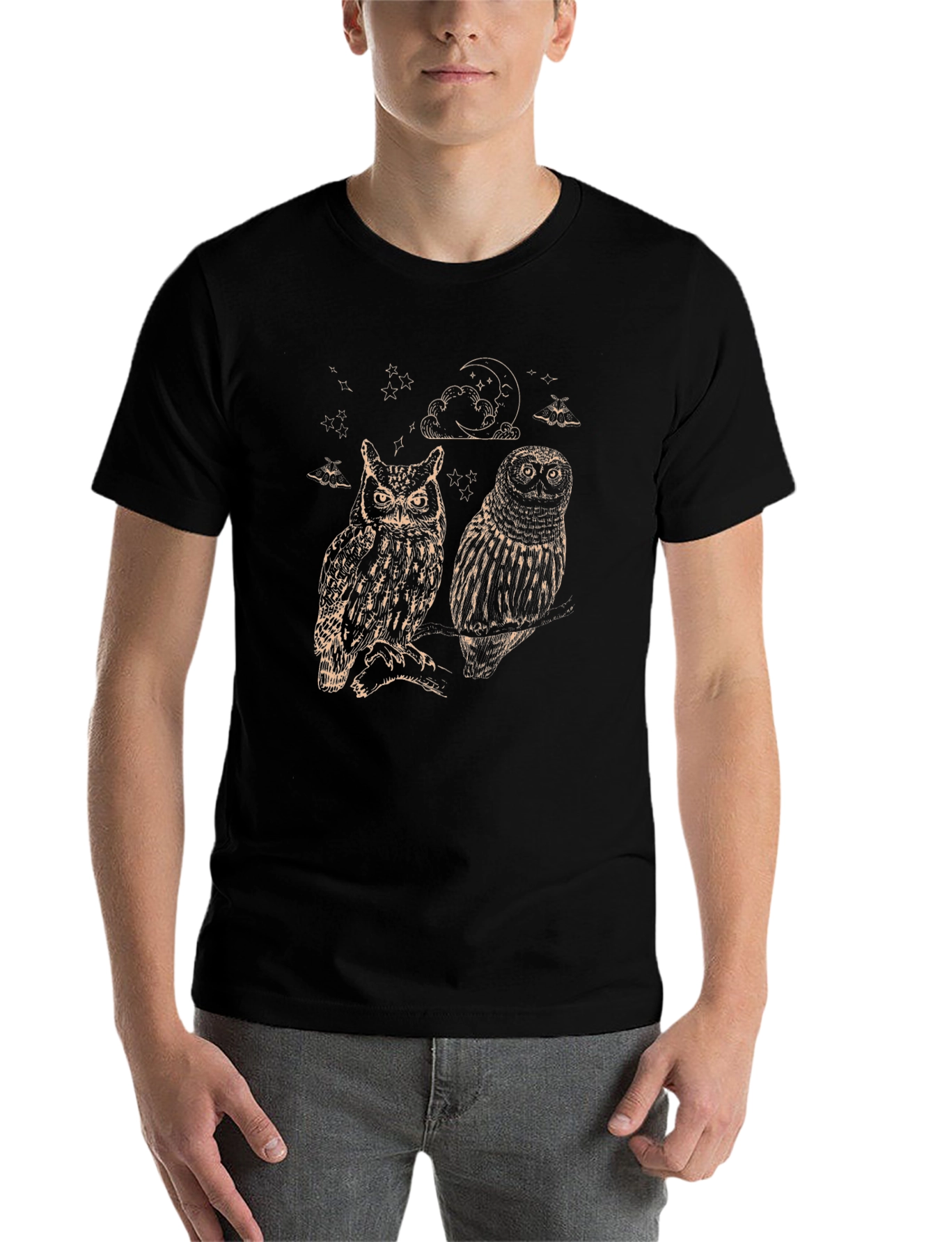 Black Two Owls Graphic Print Black T-Shirt view 7