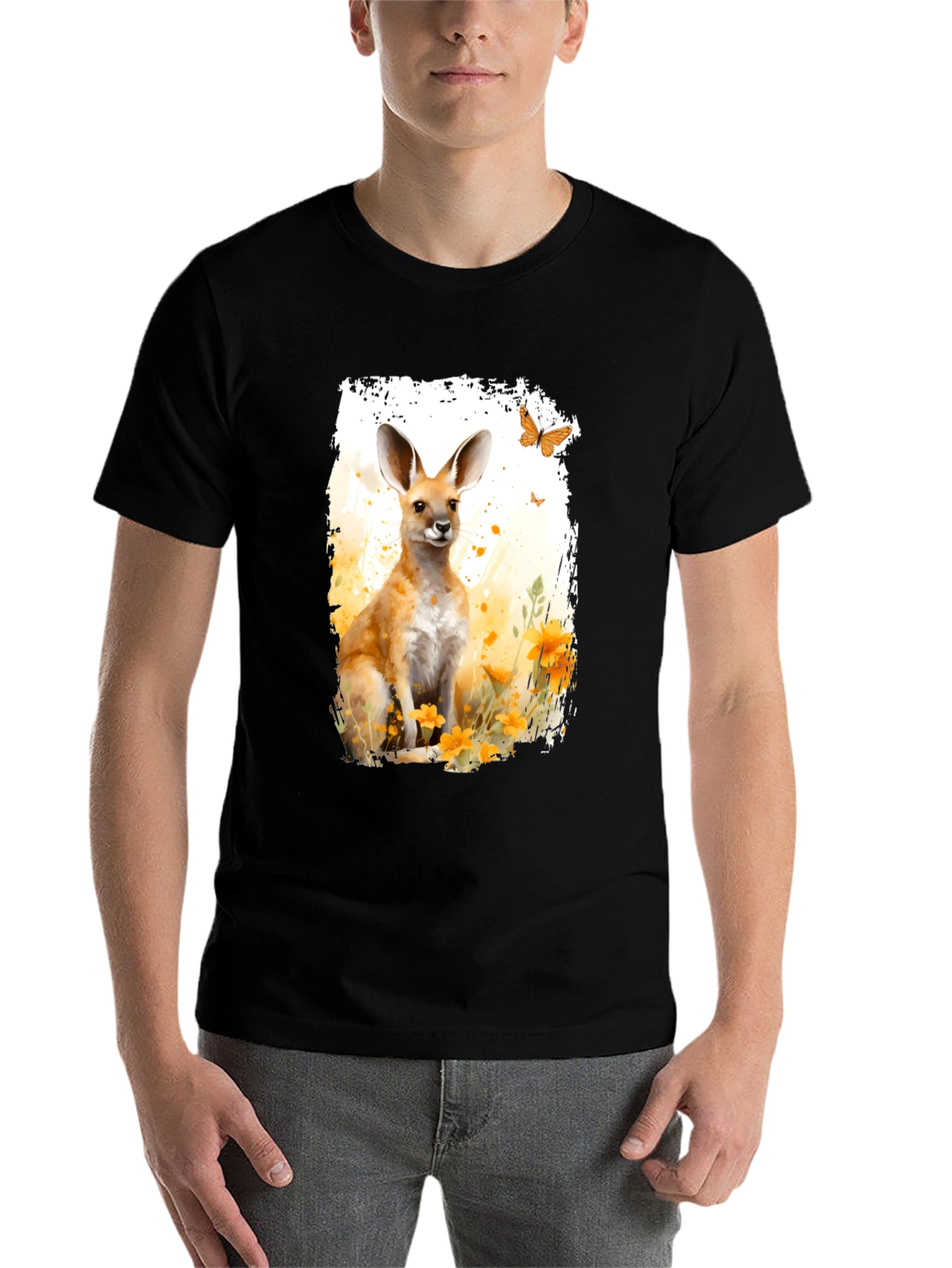 Black Kangaroo Watercolor Graphic Tee view 7
