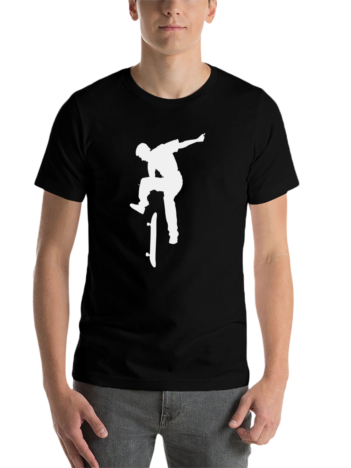 Black Skateboarder Graphic Tee - Black Cotton Blend view 7