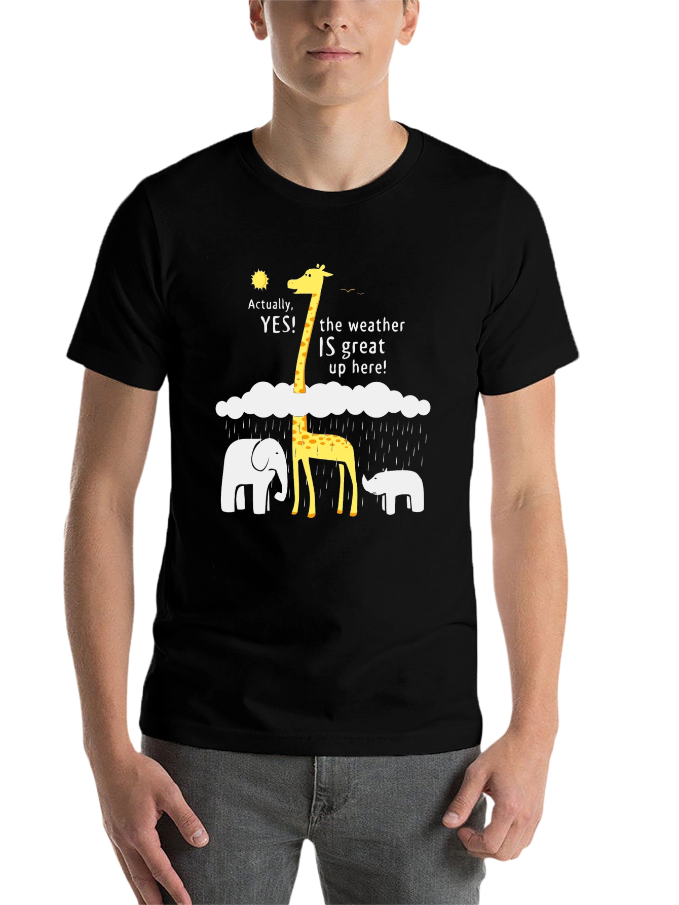 Black Funny Weather Giraffe T-Shirt view 7