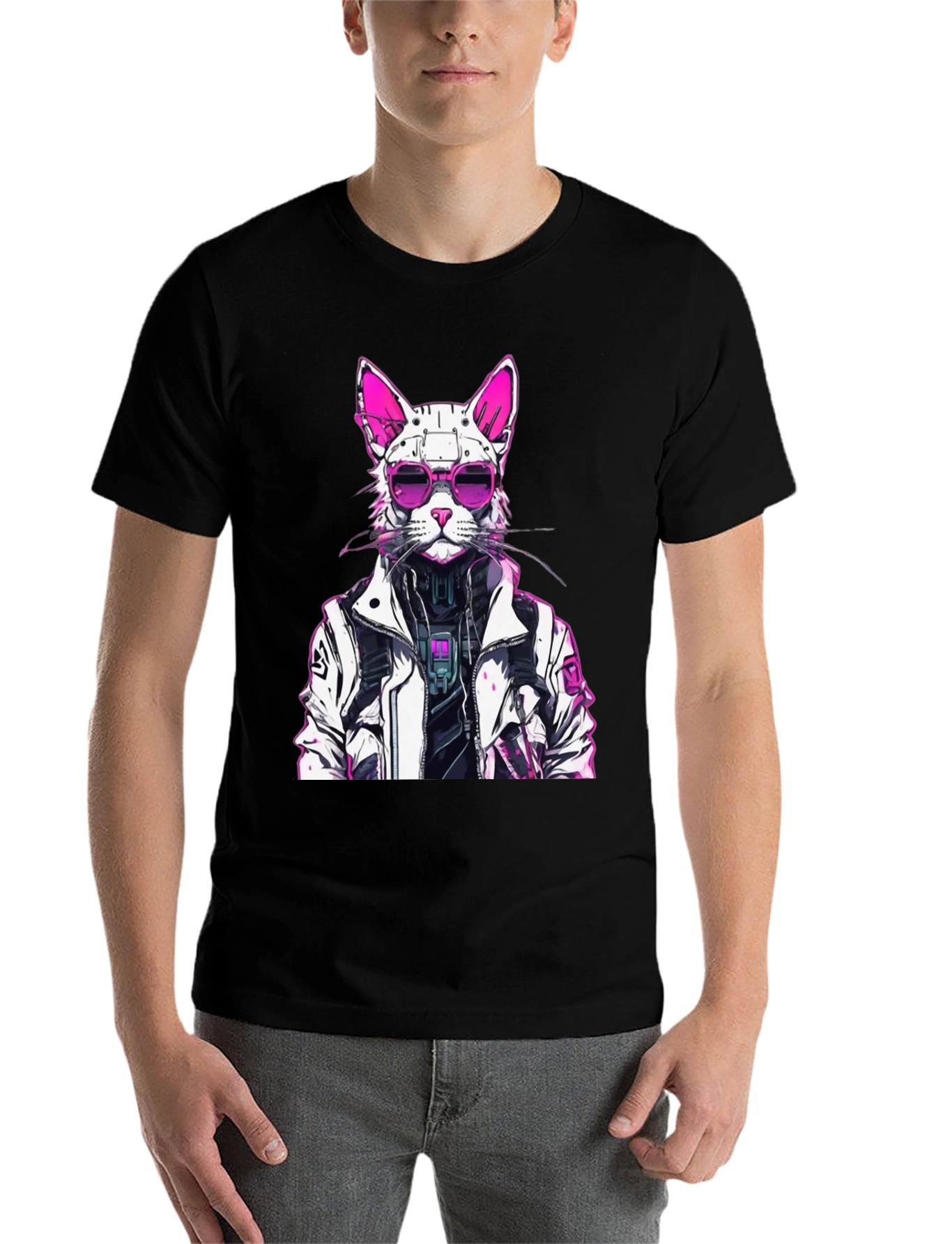 Cyberpunk Cat Graphic Tee - Futuristic Feline Style - 7