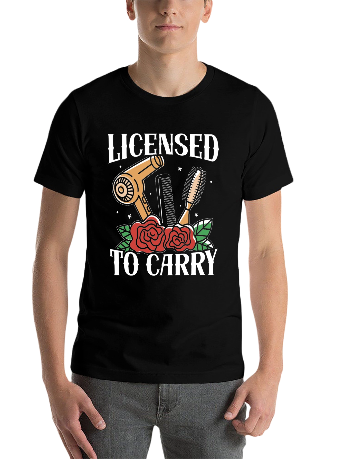 Black Licensed to Carry Hair Stylist Graphic T-Shirt view 7