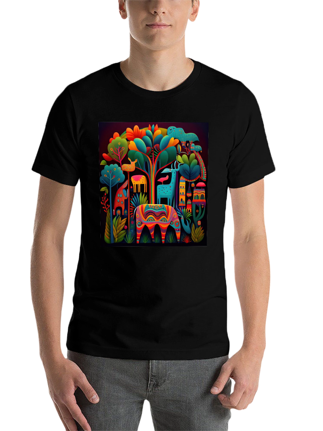 Black Vibrant Alebrije Graphic Tee - Unique Art Shirt view 7