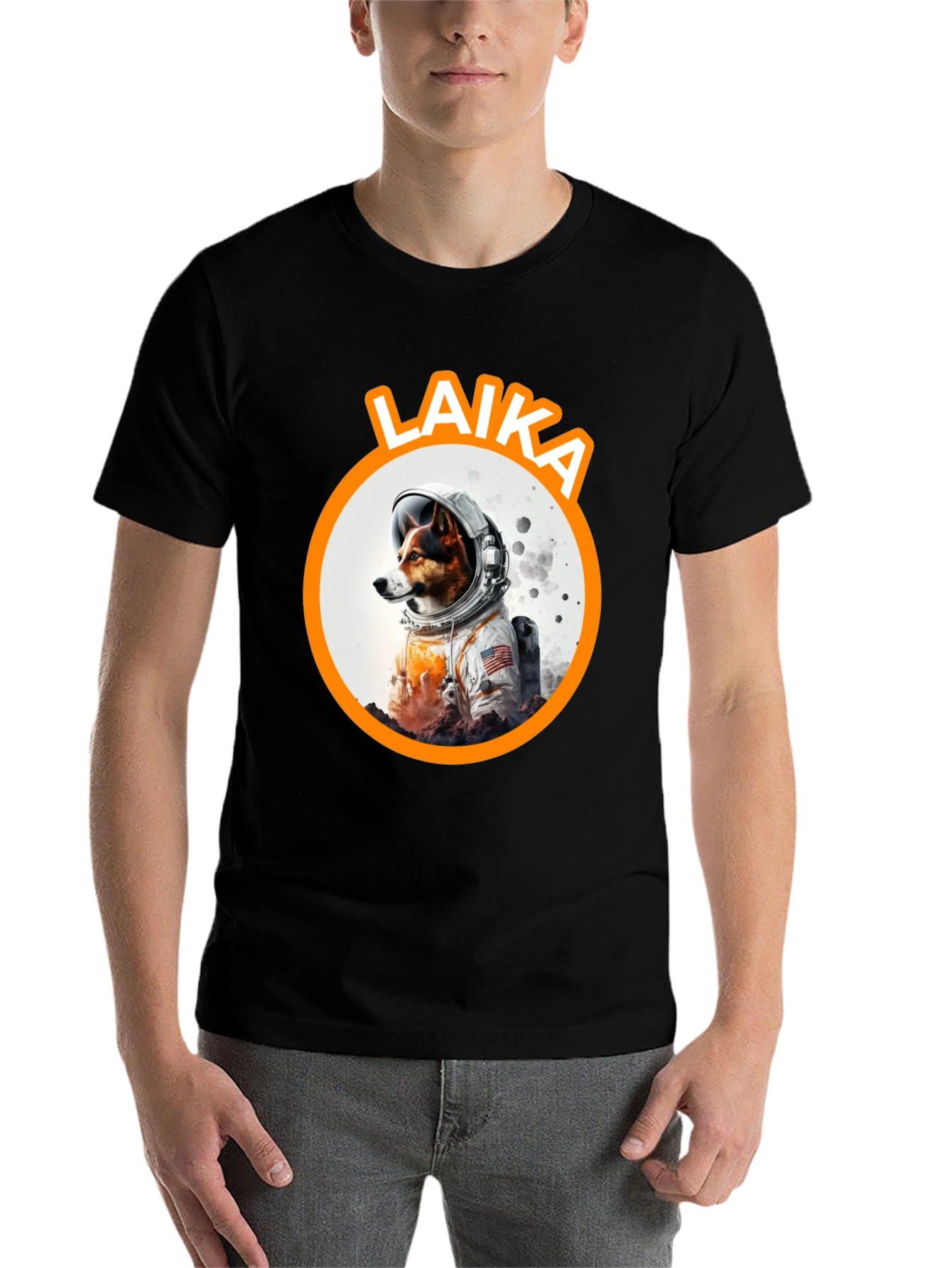 Black Laika Dog Astronaut Black T-Shirt view 7