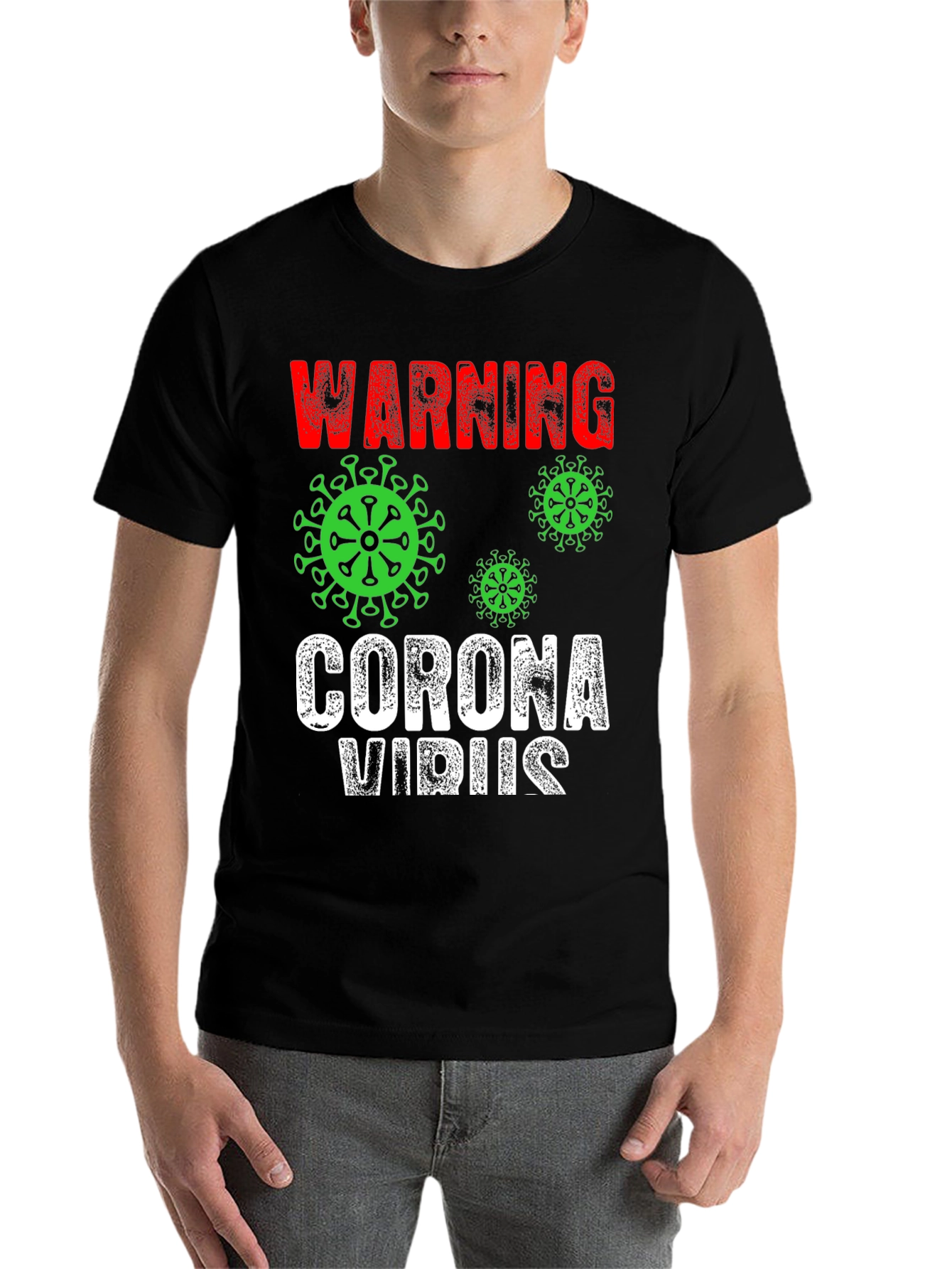 Black Warning Coronavirus T-Shirt Black Novelty Tee view 7