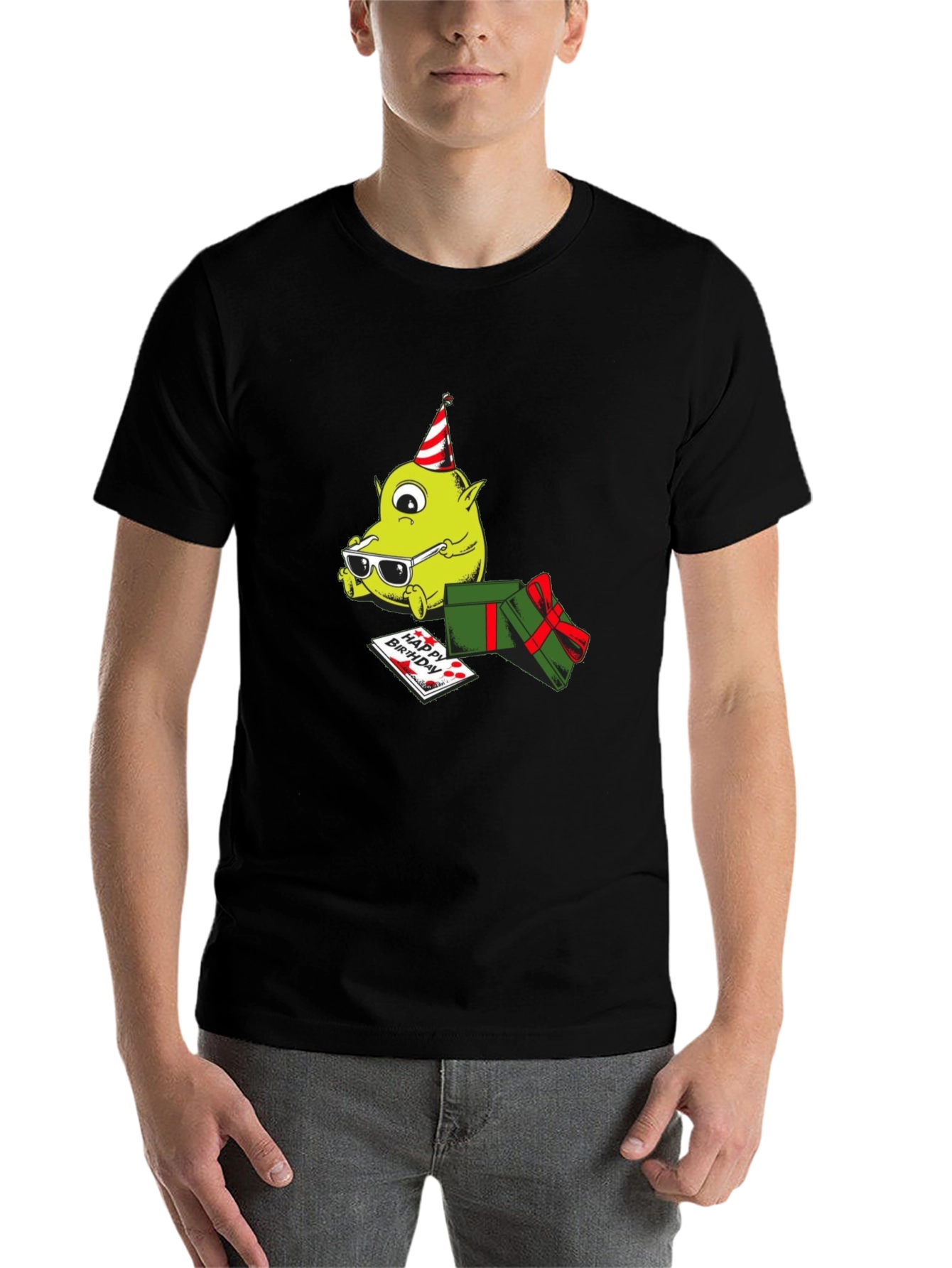 Black Cartoon Monster Birthday T-Shirt - Black view 7
