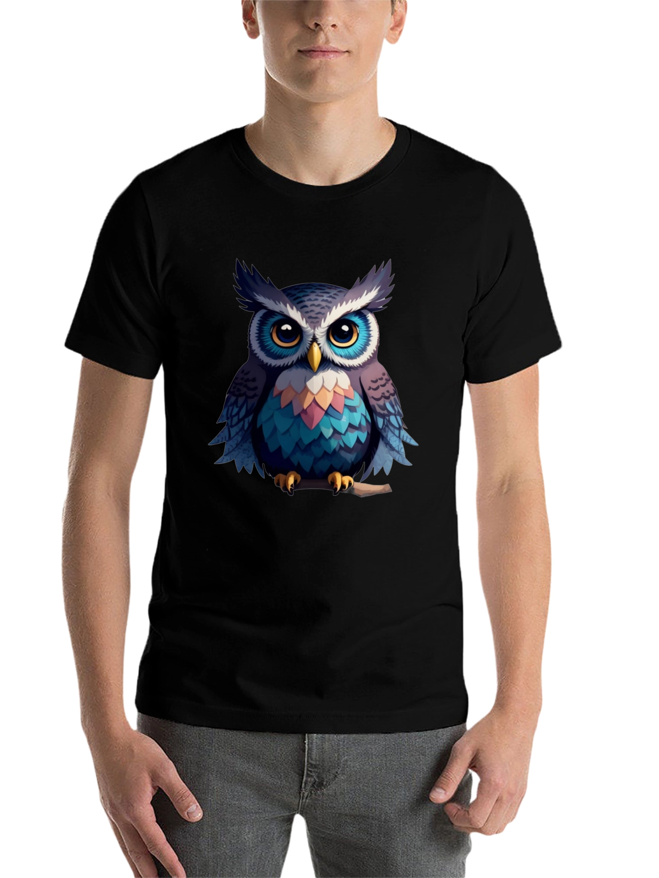 Black Owl Graphic Black T-Shirt - Men's Fashion Tee view 7