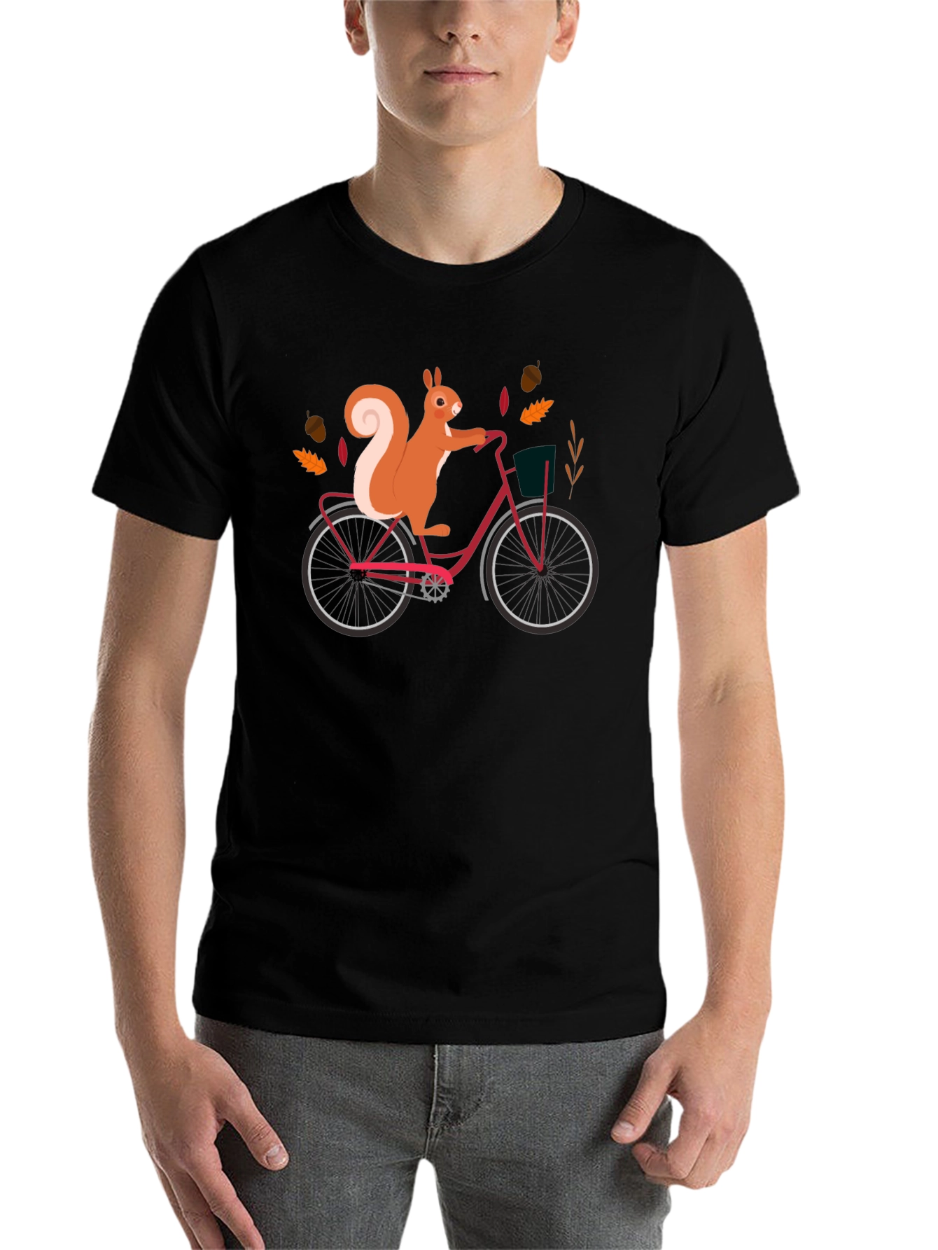 Black Squirrel on Bike Graphic Tee - Black Cotton T-Shirt view 7