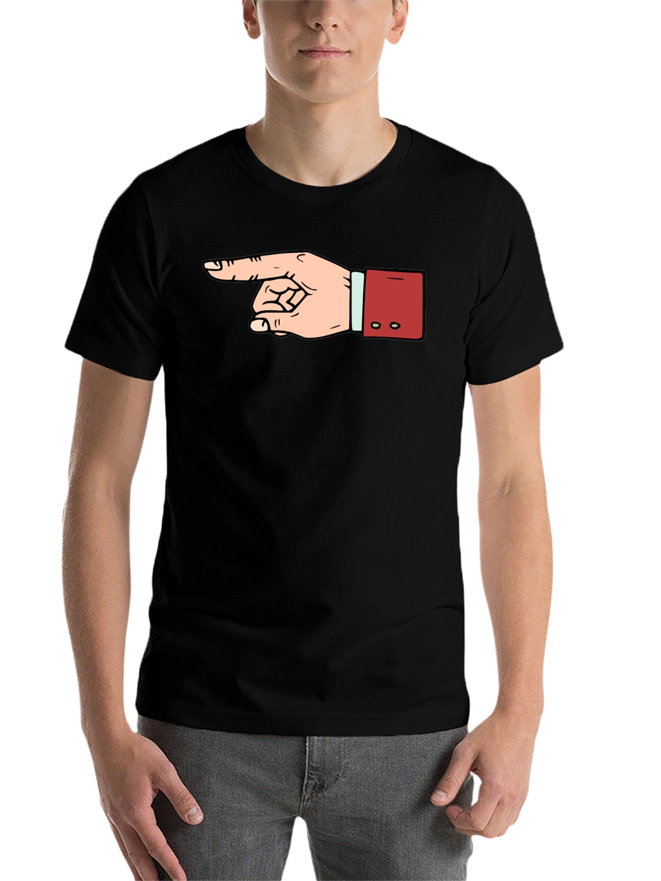 Black Pointing Hand Graphic Tee - Unisex Black T-Shirt view 7