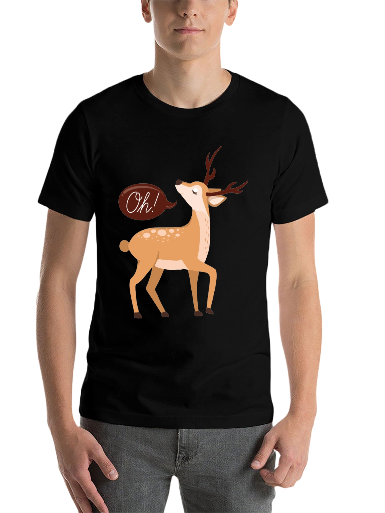 Black Oh Deer T-Shirt - Black Cotton Graphic Tee view 7