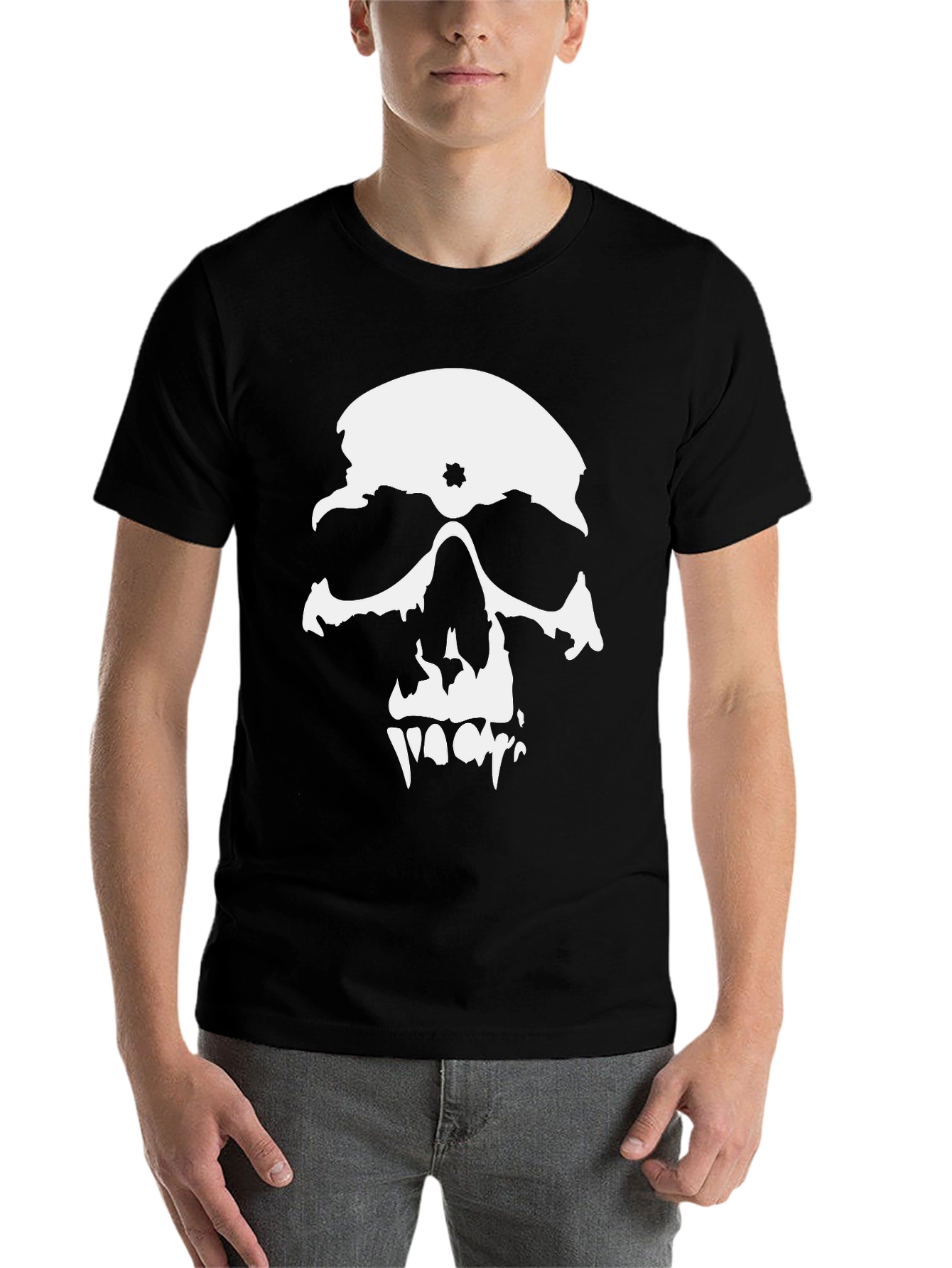 Black Skull Graphic Print Black T-Shirt view 7
