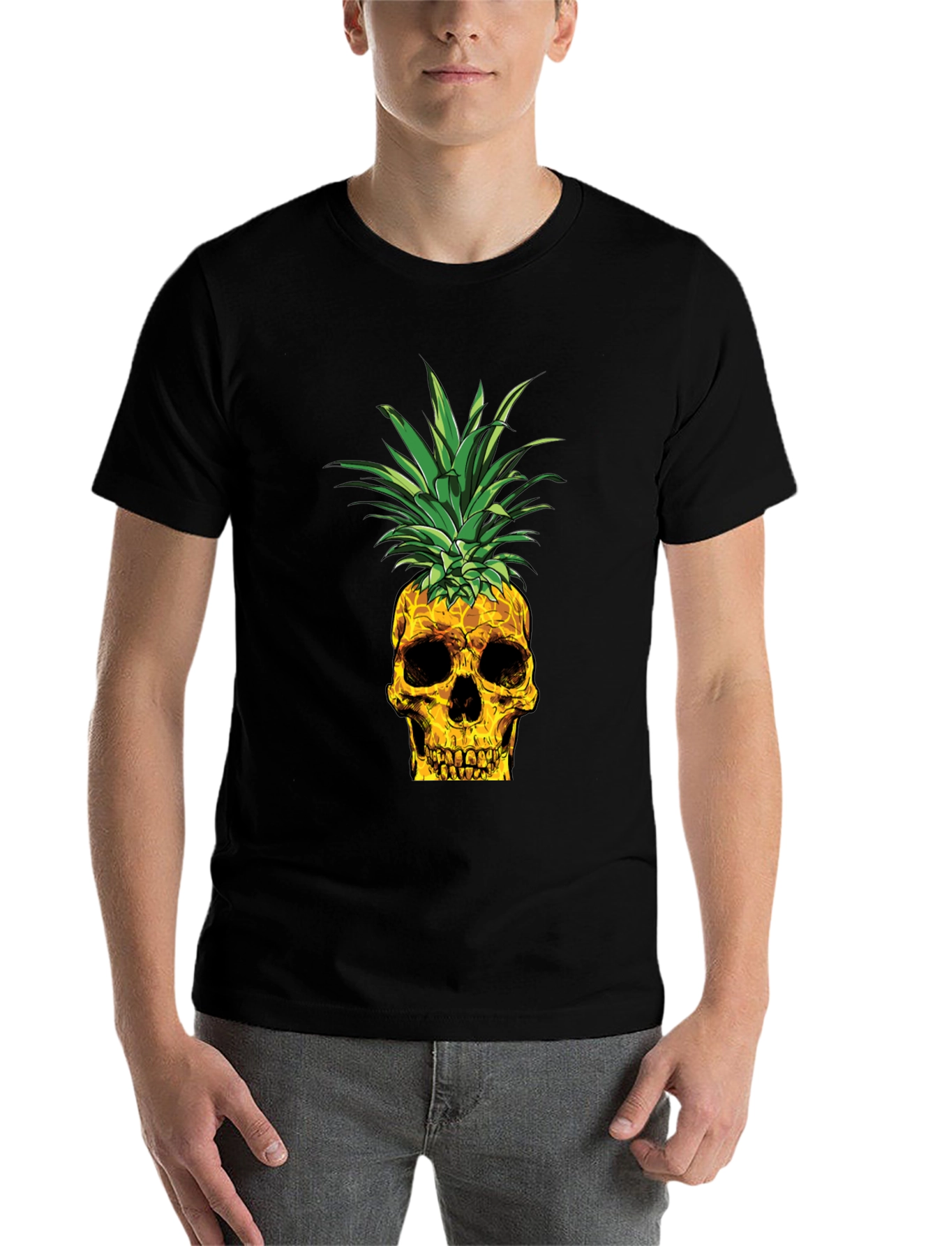 Black Skull Pineapple Graphic Tee - Black Cotton T-Shirt view 7