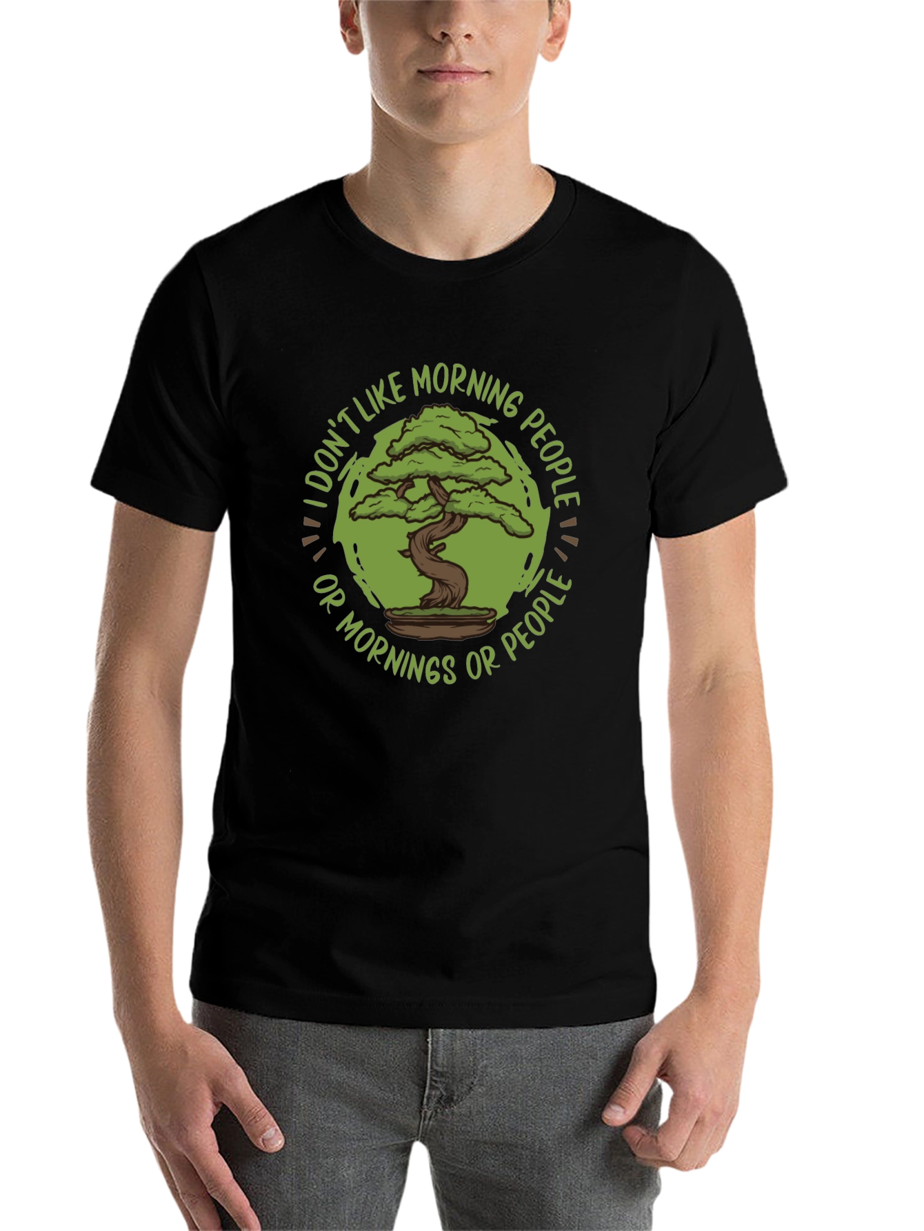 Black Funny Bonsai Tree T-Shirt - I Don't Like Morning People view 7