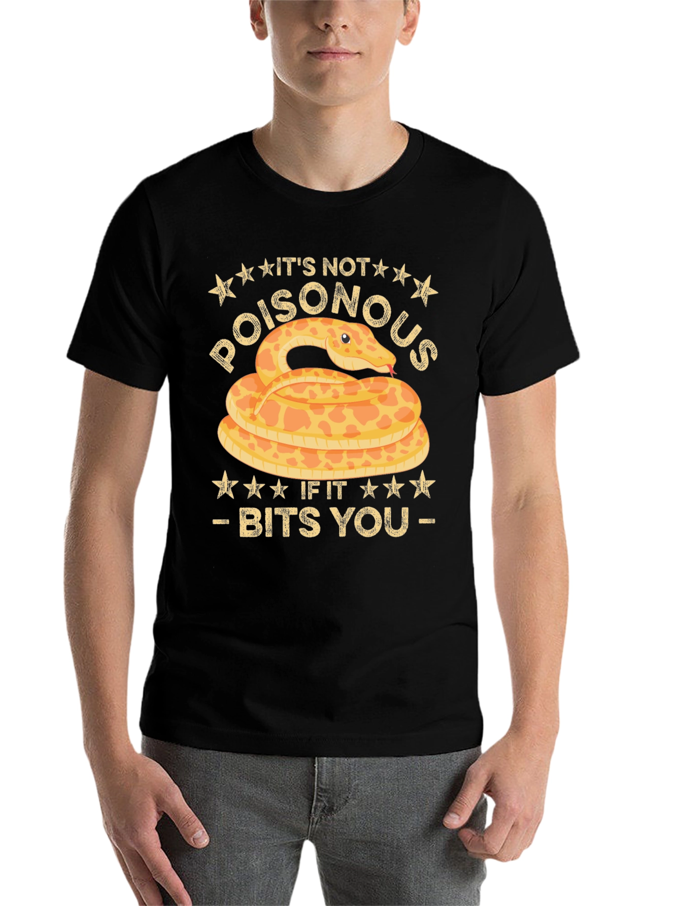 Black Funny Snake Bites T-Shirt - It's Not Poisonous view 7