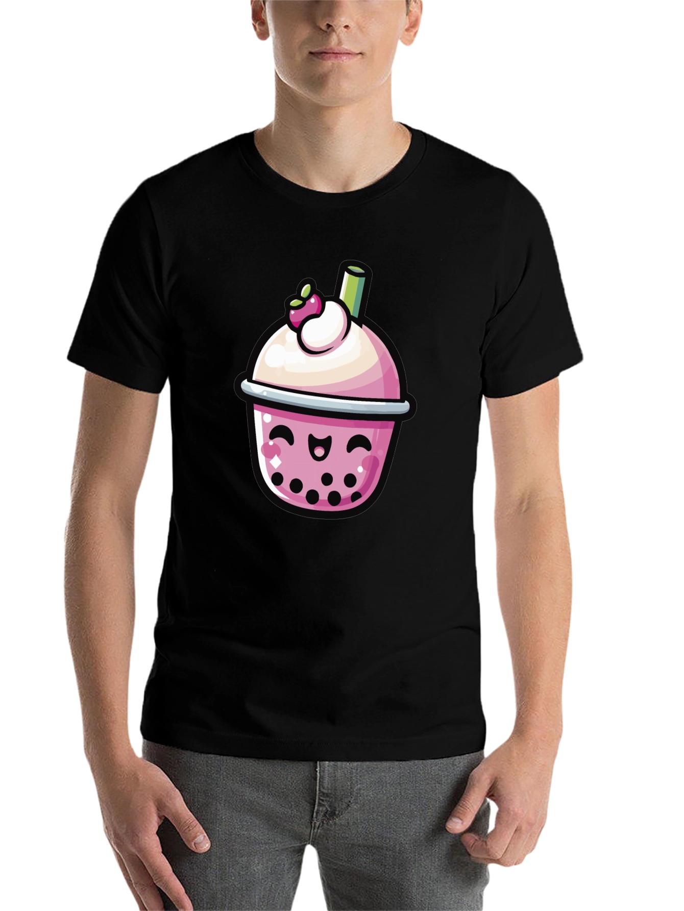Black Kawaii Boba Tea Graphic Tee - Black view 7