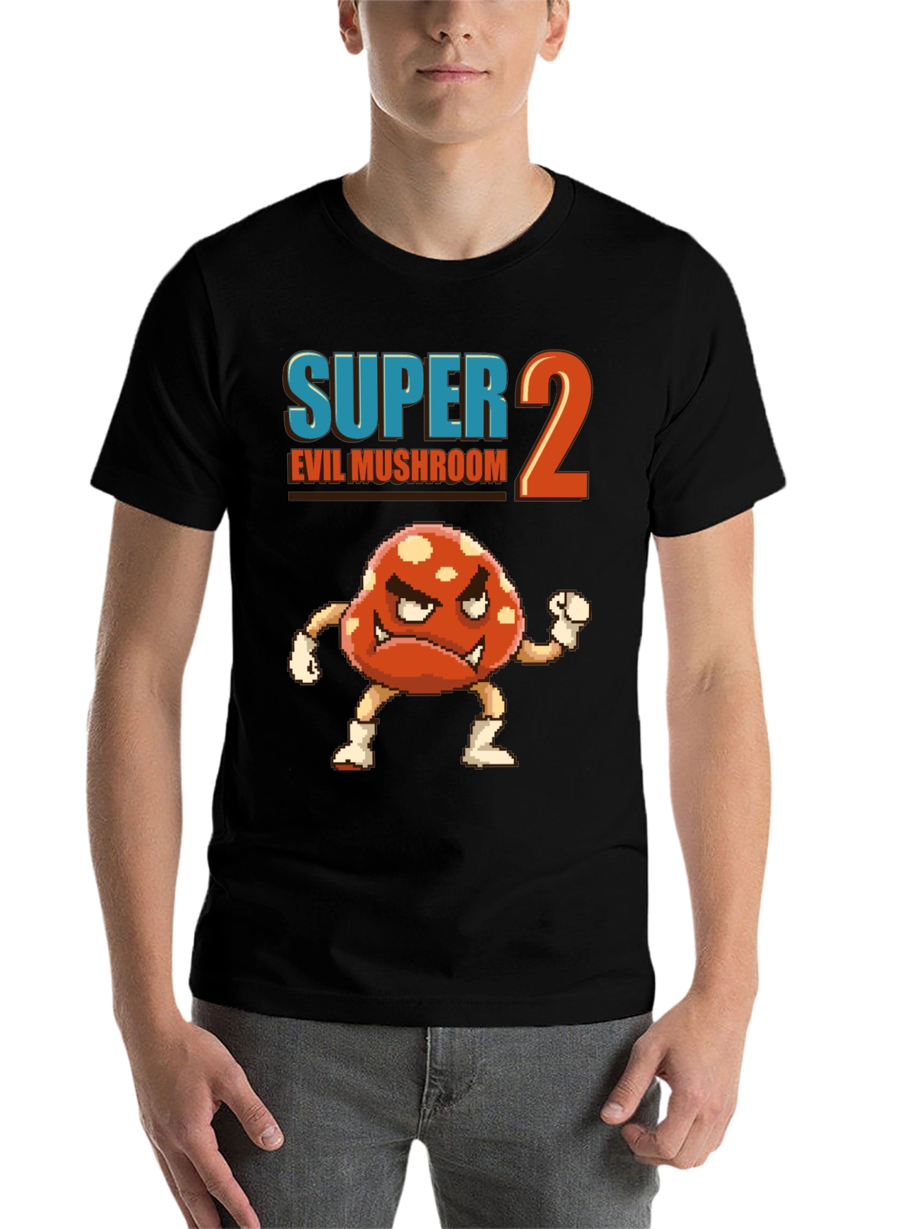 Black Super 2 Evil Mushroom Graphic T-Shirt view 7