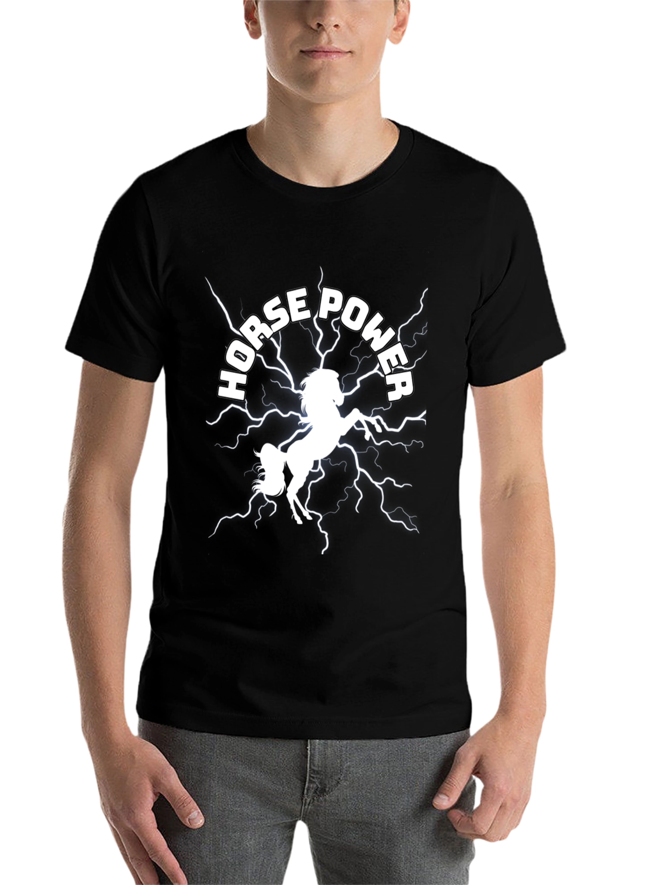 Black Horsepower Graphic Tee - Black Cotton T-Shirt view 7