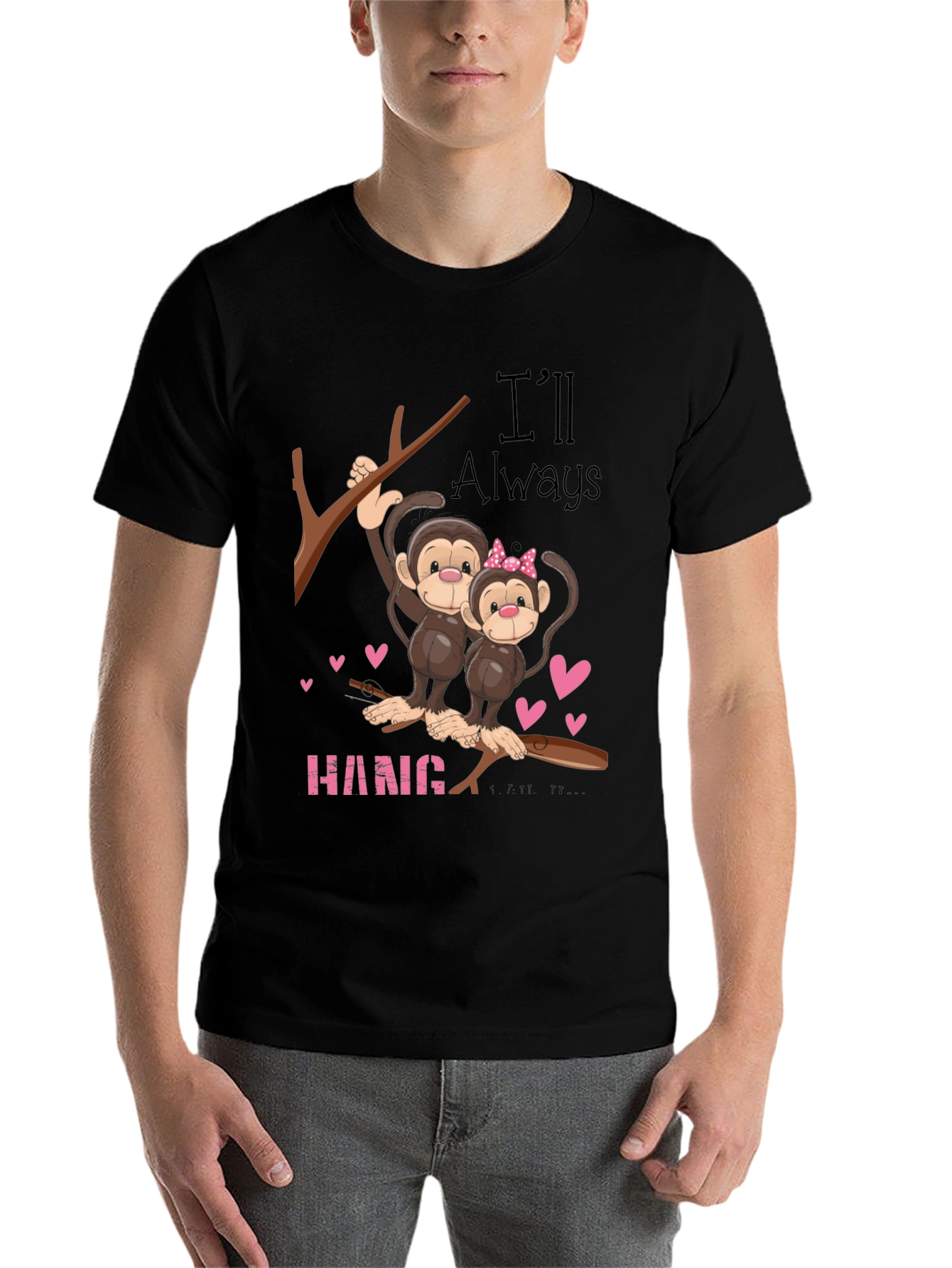 Black Hang In There Monkey Couple Graphic Tee view 7