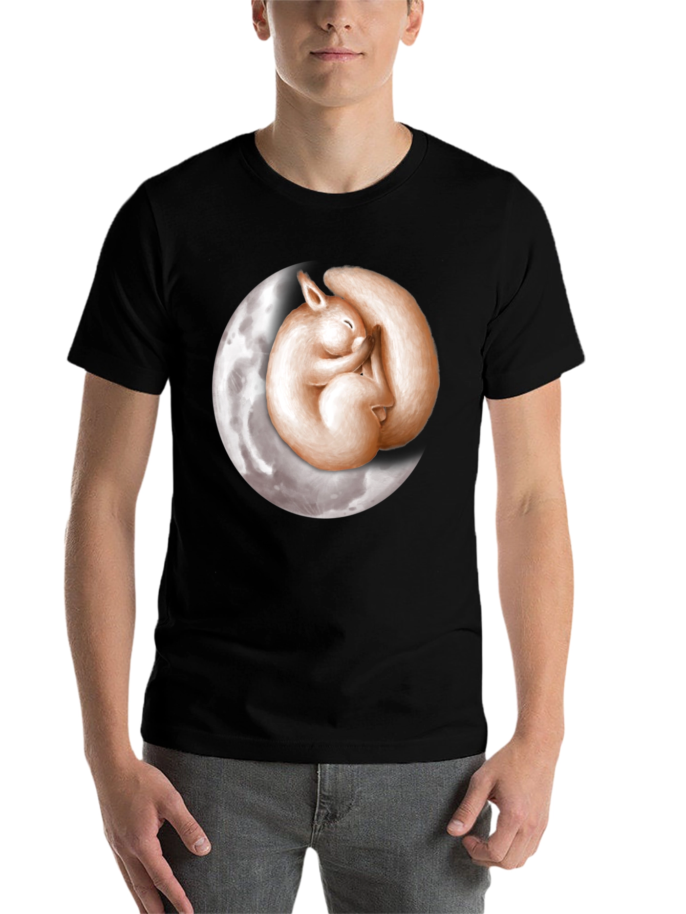 Black Dreamy Squirrel Moon Graphic T-Shirt - Black view 7