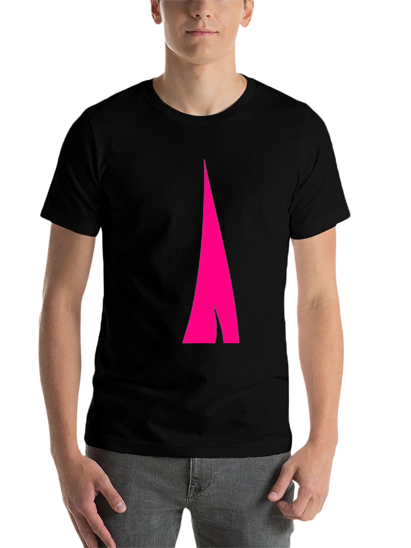 Black Men's Black Tee with Abstract Pink Arrow Design view 7