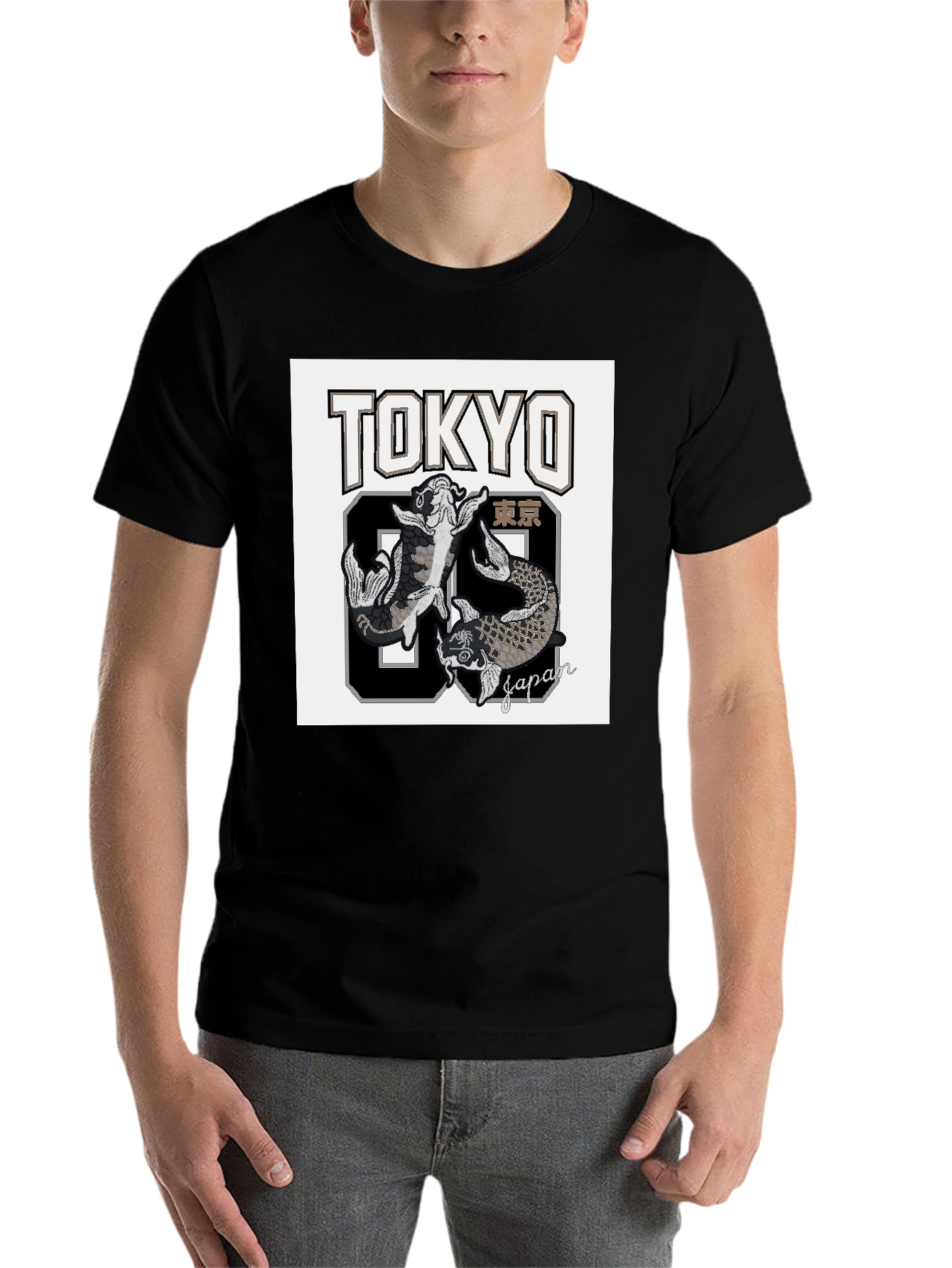 Black Tokyo 89 Japan Koi Fish Graphic T-Shirt view 7