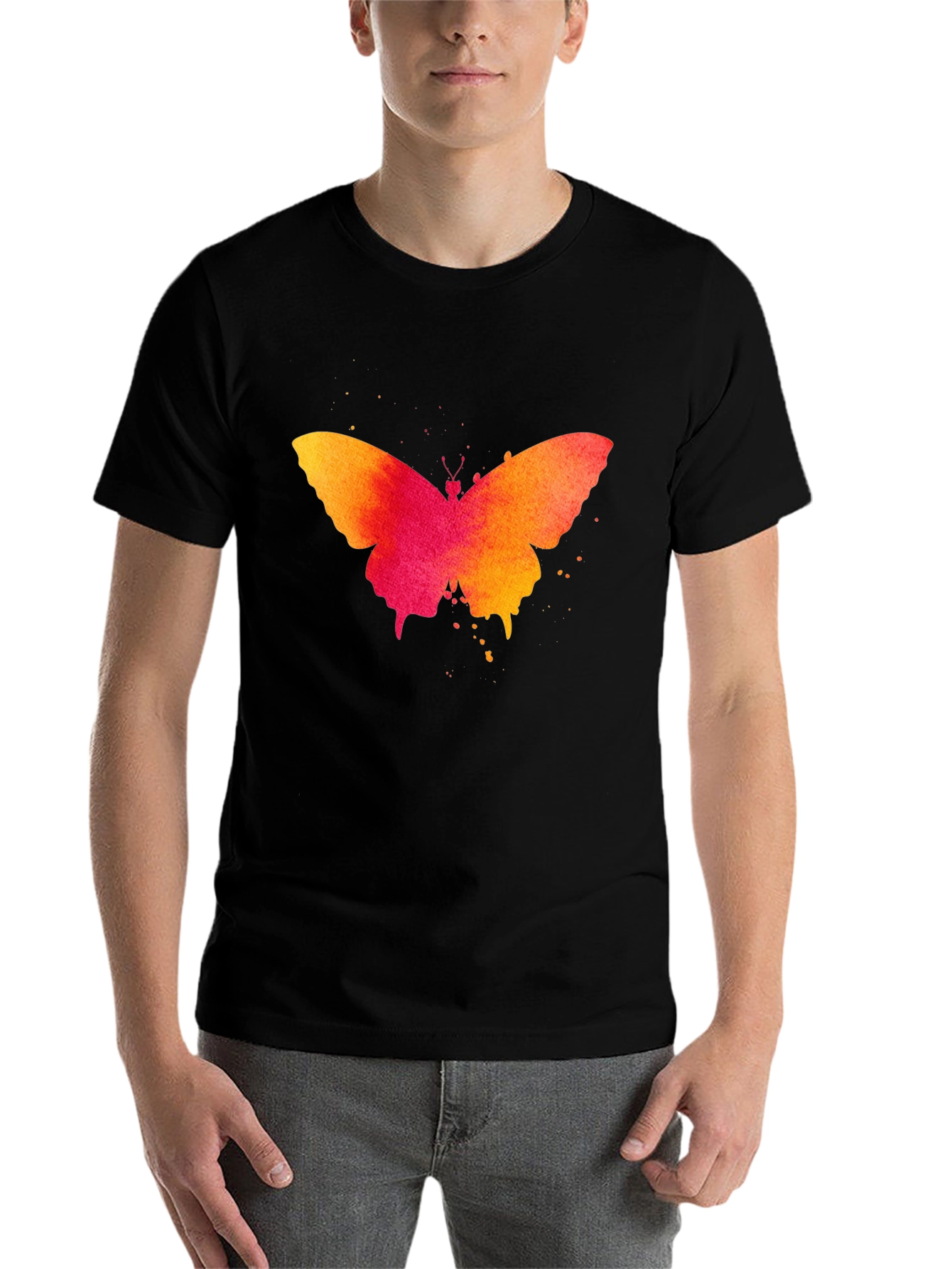 Black Butterfly Watercolor Print Black T-Shirt view 7