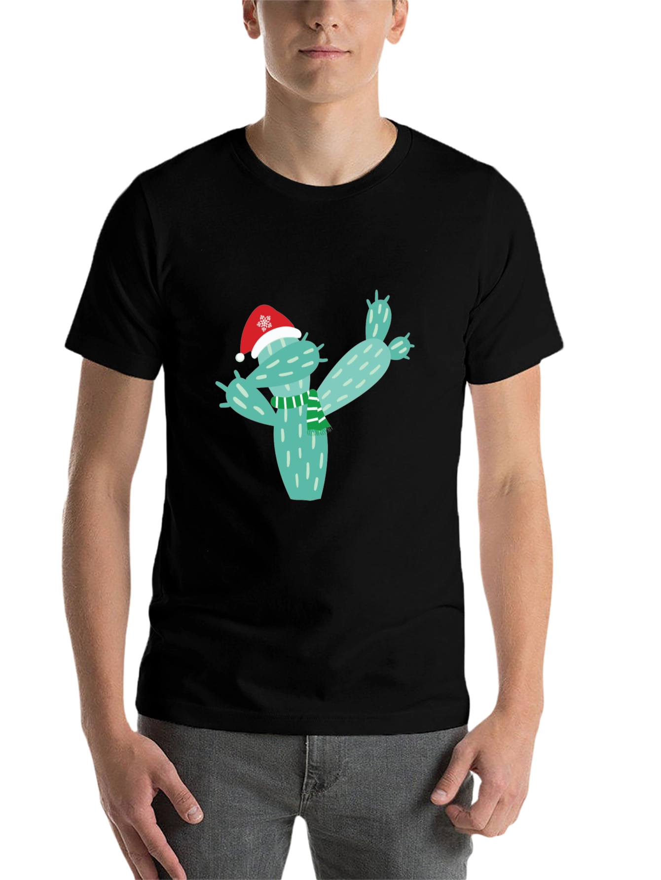 Black Festive Cactus T-Shirt - Holiday Cheer view 7