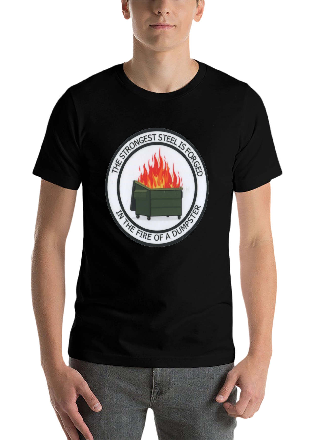 Black Strongest Steel Forged Tee - Dumpster Fire Design view 7