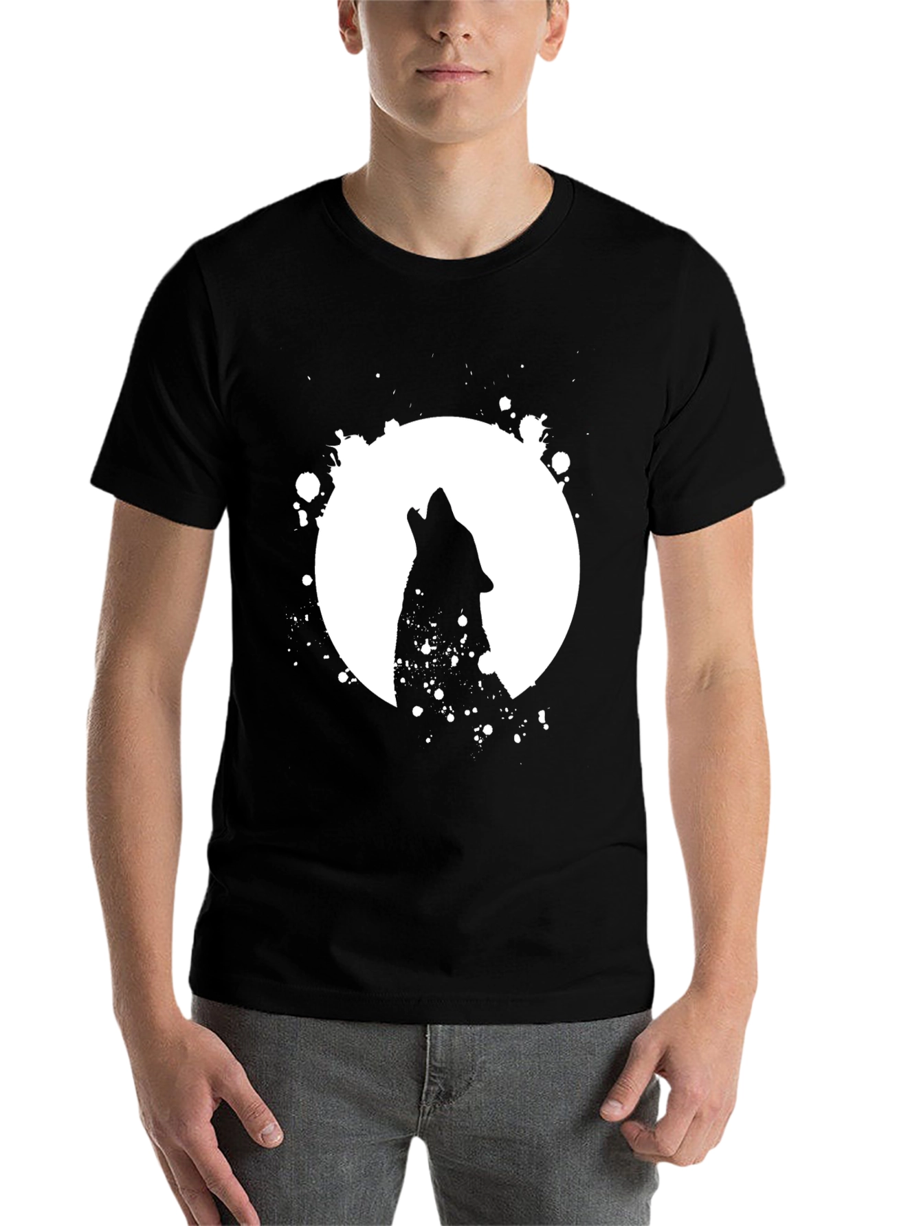 Black Wolf Moon Graphic Tee - Black Cotton Shirt view 7