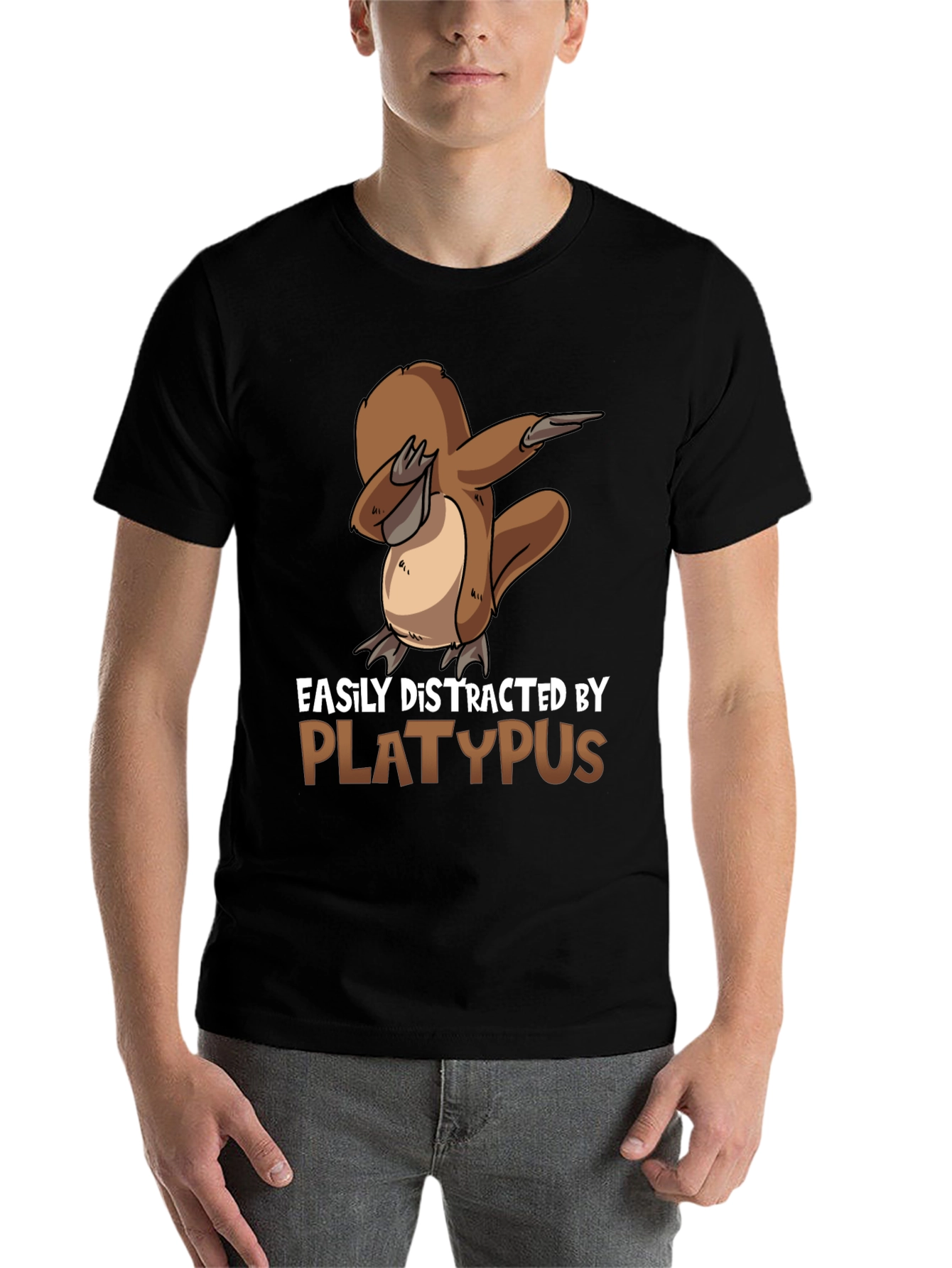 Black Easily Distracted By Platypus Black T-Shirt view 7