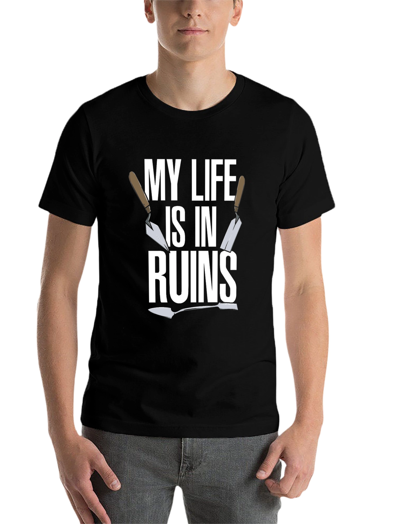 Black My Life is in Ruins - Funny Trowel Gardener T-Shirt view 7