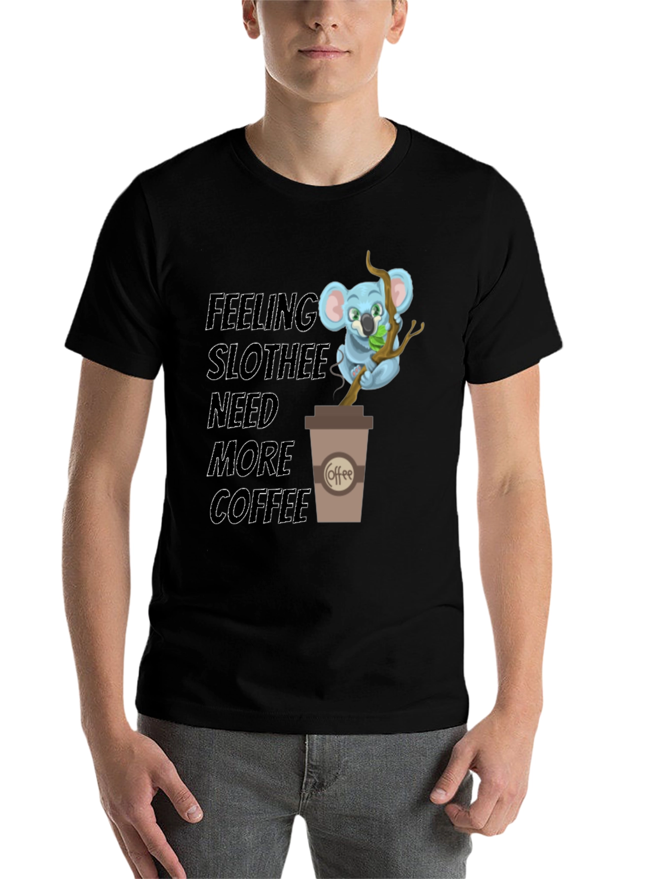 Black Feeling Slothee Need More Coffee T-Shirt view 7