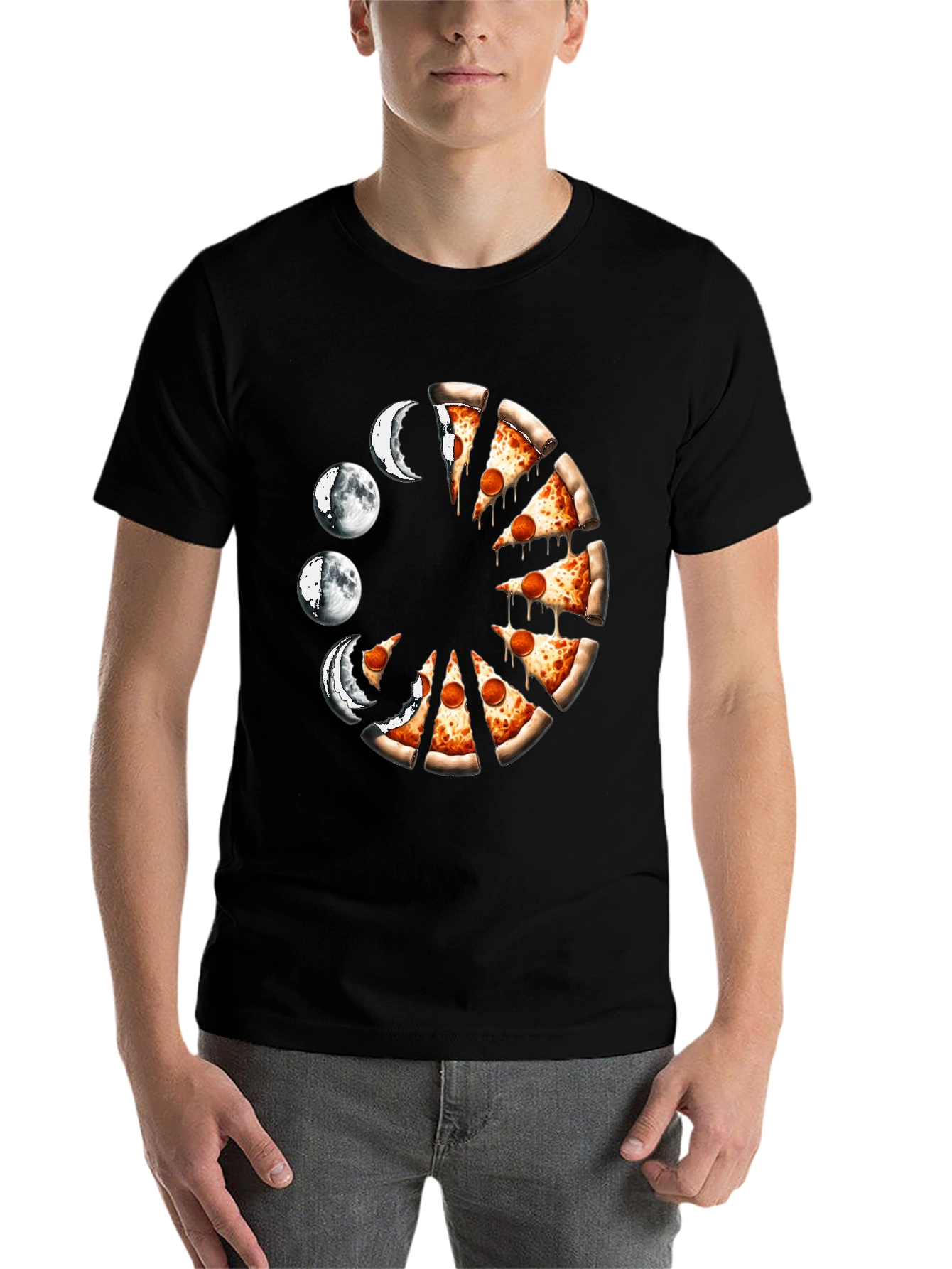 Black Pizza Moon Phases Graphic Tee view 7
