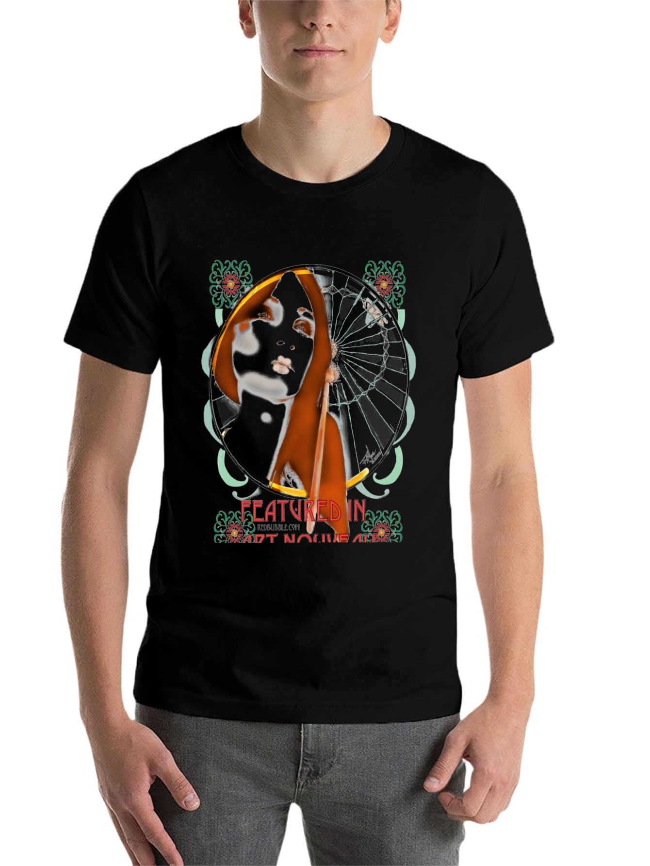Black Art Nouveau Woman Graphic Tee view 7
