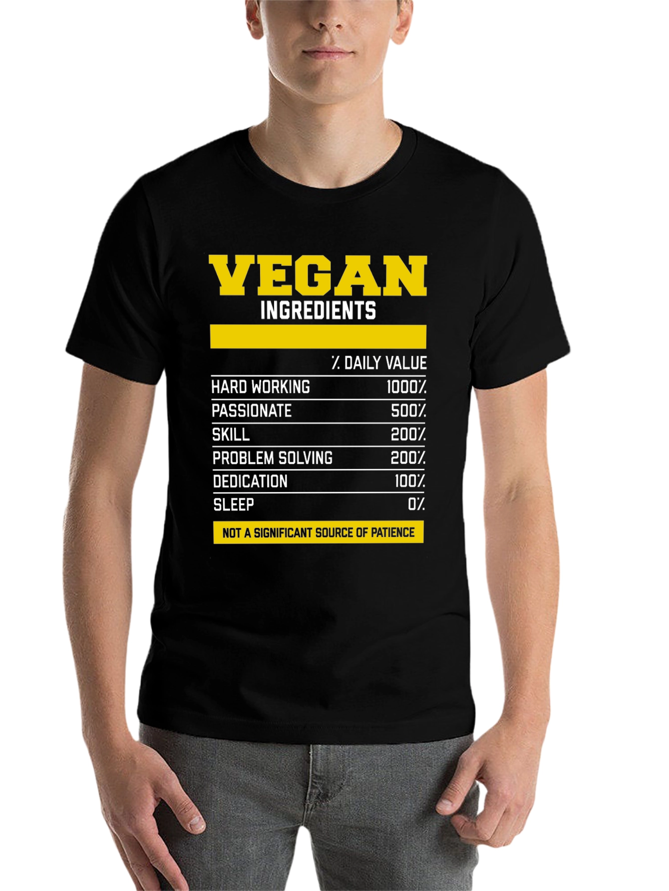 Black Vegan Ingredients T-Shirt - Funny Nutrition Facts Tee view 7