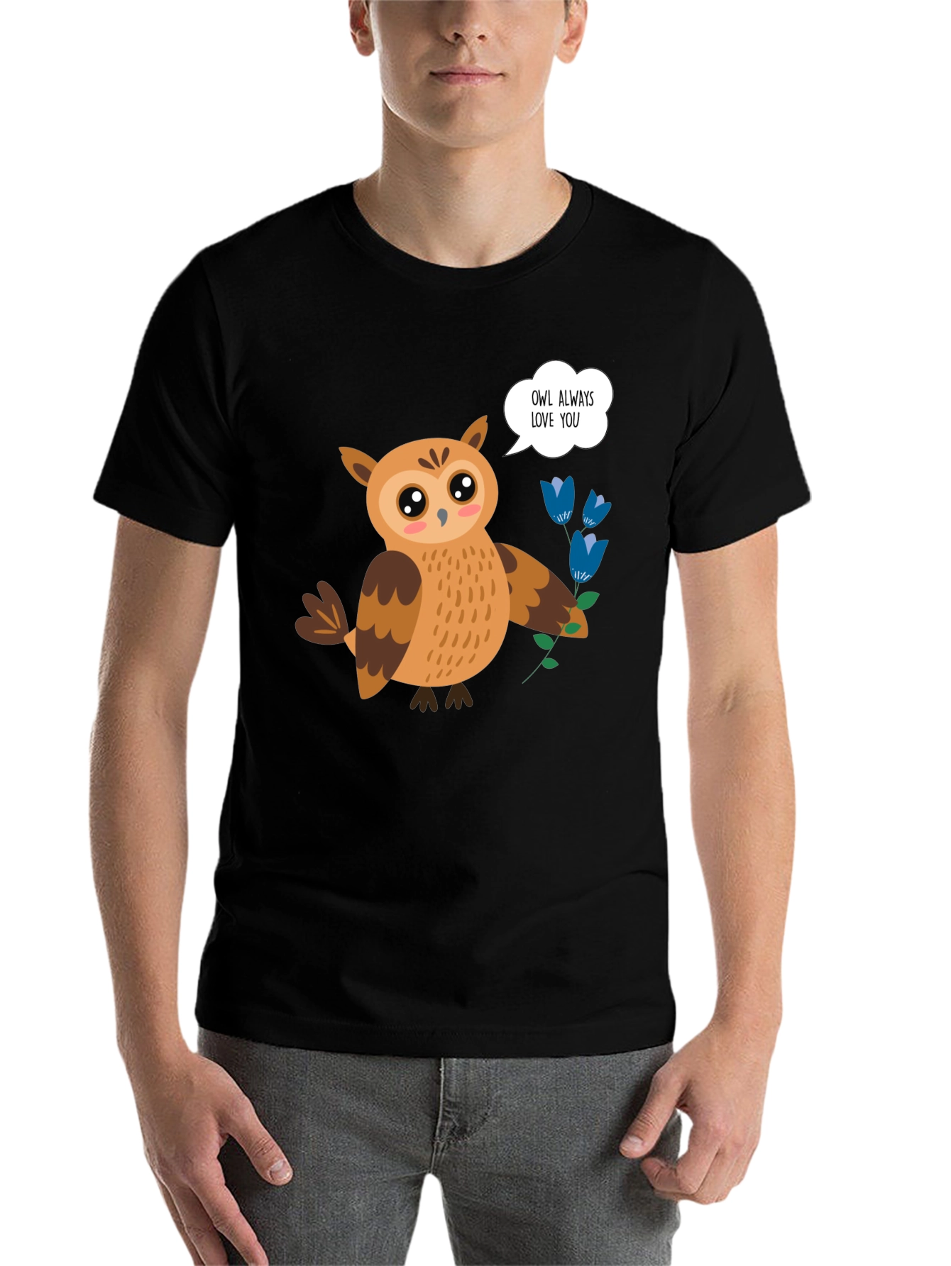Black Cute Owl Always Love You Graphic Black T-Shirt view 7