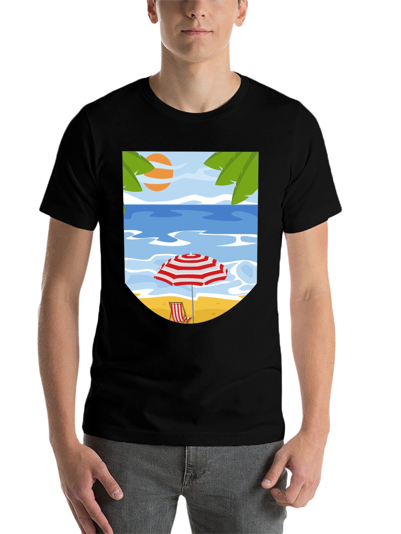 Black Beach Scene Graphic Tee - Black Cotton T-Shirt view 7