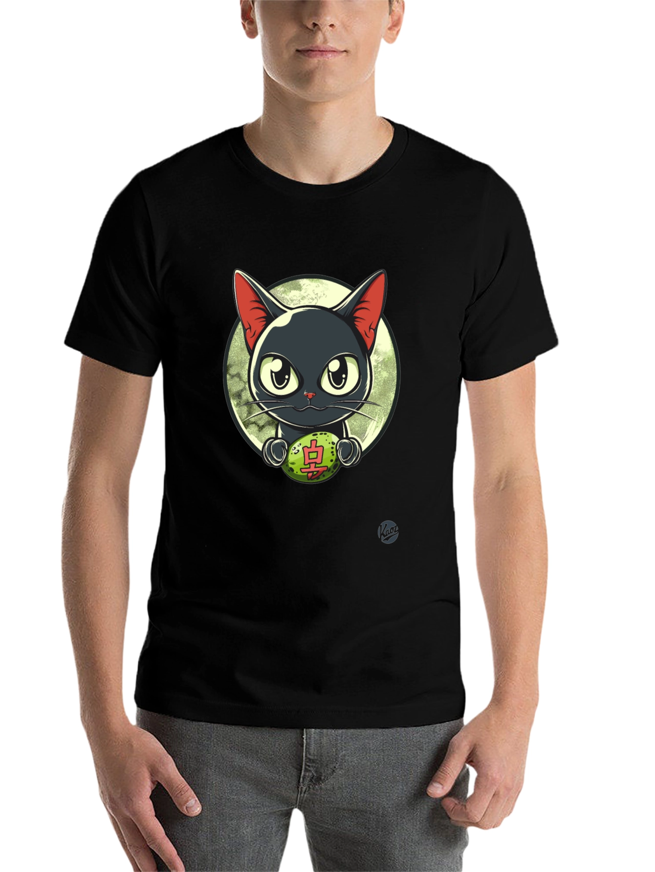 Black Cool Cat T-Shirt - Lucky Charm Design view 7