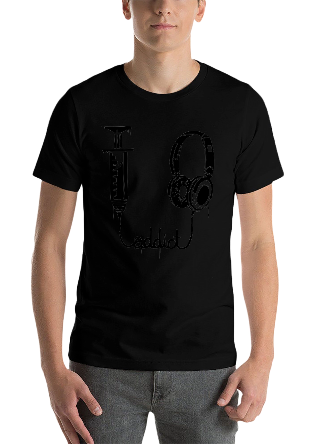 Black Music Addict Black T-Shirt - Unique Graphic Tee view 7