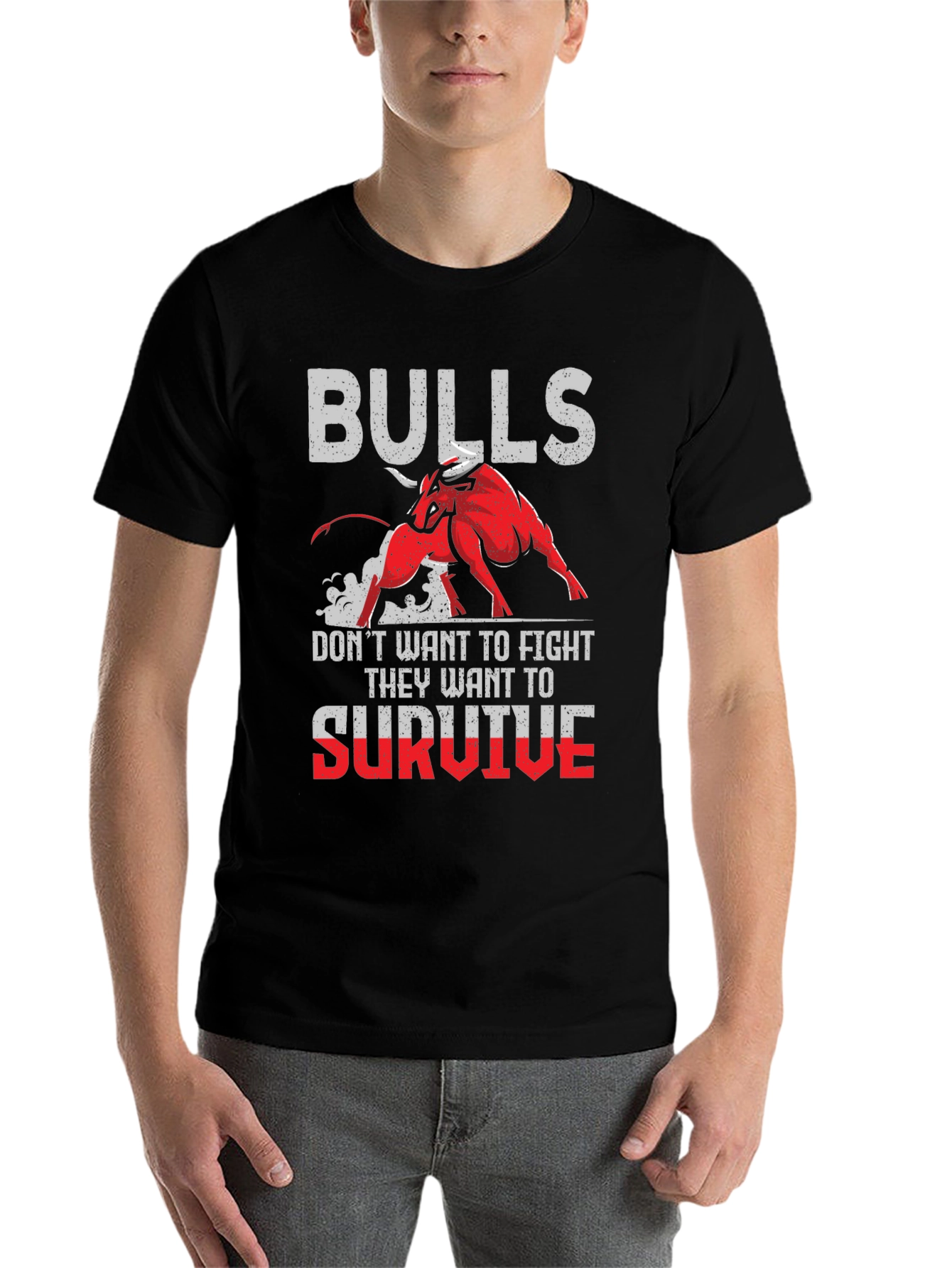 Black Bulls Graphic Print Black T-Shirt view 7